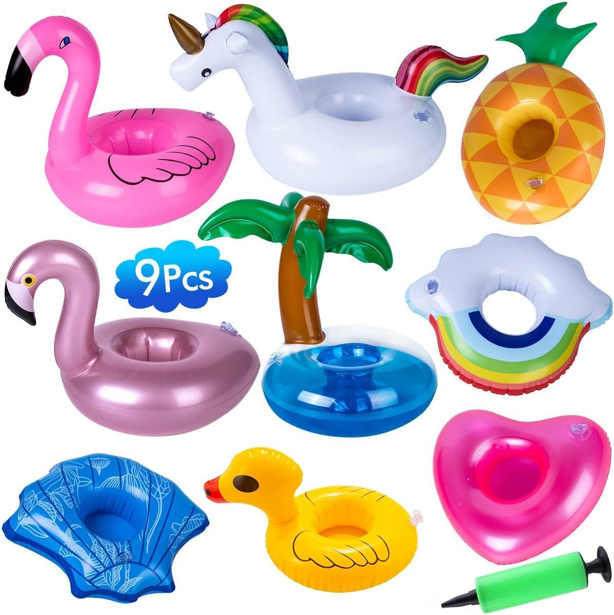 Inflatable Drinks Holder, Fyvadio 9 Pieces Pool Cup Holder Floats with Air Pump, Floating Drink Cup Bath Holder, Inflatable Cup Holder for Kids Family Pool Party image number 4