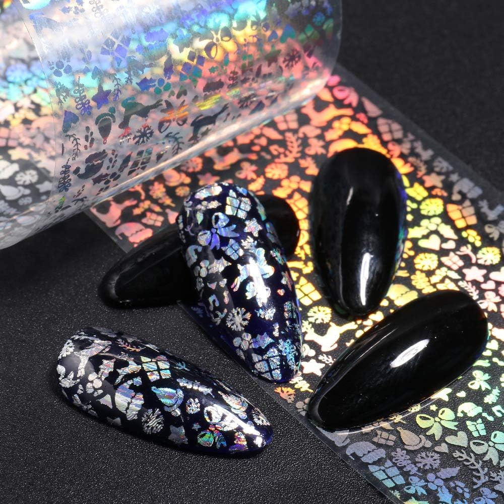 10 Sheets Snowflake Nail Foil Transfer Sticker - 3D Holographic Laser Winter Nail Art Stickers Decals Snowflake Flower Xmas Elk Christmas Foils Transfer DIY Manicure Nail Decorations for Women Girls image number 5