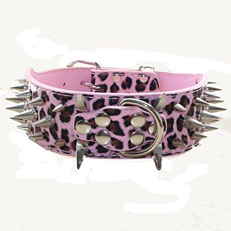 Haoyueer 3 Piece Set Leather Dog Collars Harnesses and Leads Sharp Studs for Medium Large Dogs Bull Terrier Mastiff Boxer Bull Terrier (M, Pink Leopard) image number 6
