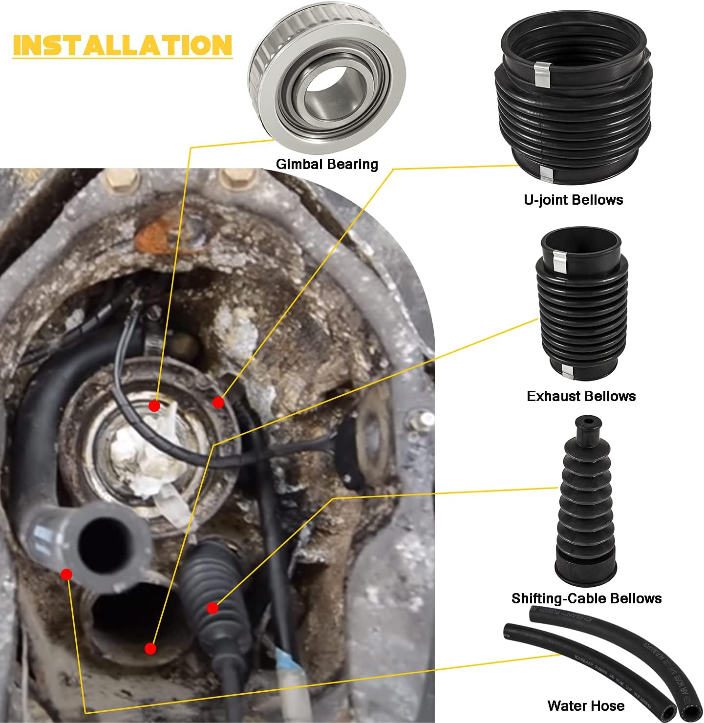Transom Seal Repair Kit with Lower Shift Cable Replacement Kit 30-803097T1,865436A02 for Mercruiser R, MR, Alpha One Gen 1 1983-1990 Sterndrives. image number 2