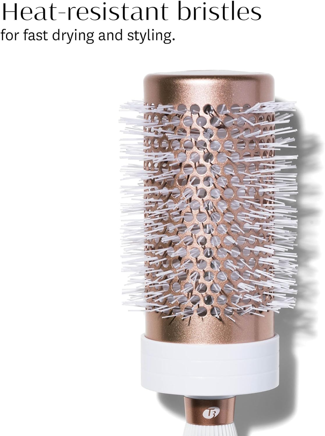 T3 Volume round Hair Brush Ceramiccoated Barrel Vented round Brush for Blow Drying Heat Resistant Bristles, White/Rose Gold image number 3