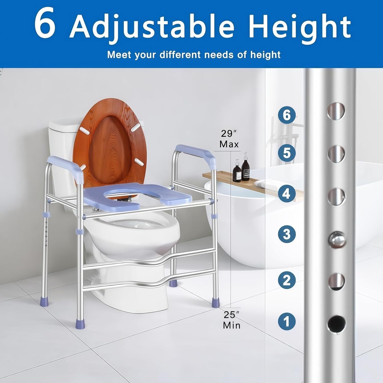 Toilet Safety Rail, Adjustable Toilet Grab Rail with Non-Slip Handle, Fits Most Toilets, Durable Toilet Safety Frames for Elderly, Disabled & Pregnant, Easy to Install, Bathroom Support Handles image number 5