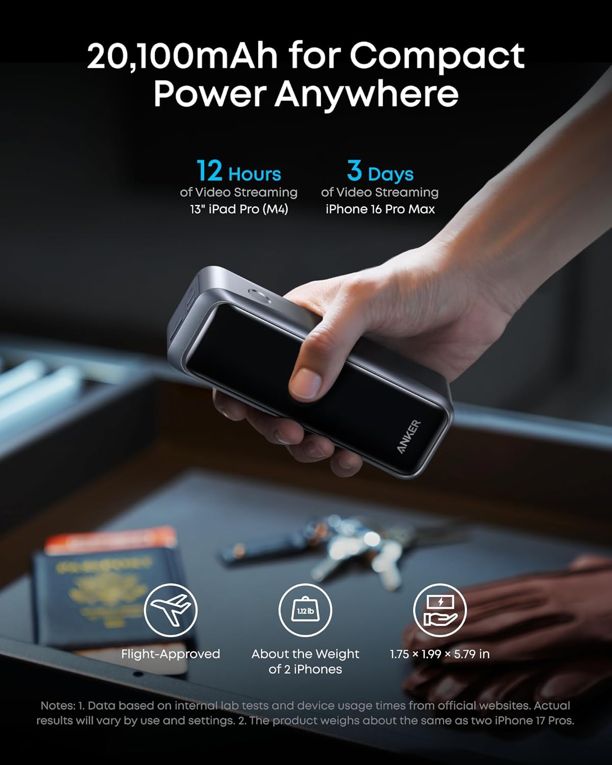 Anker Prime Power Bank, 20,100Mah 3-Port Portable Charger with 220W Output, Two-Way Charging, Flight-Approved, App Control, for Macbook, Iphone 17/16/15 Series, and More, Charging Base Not Included image number 4