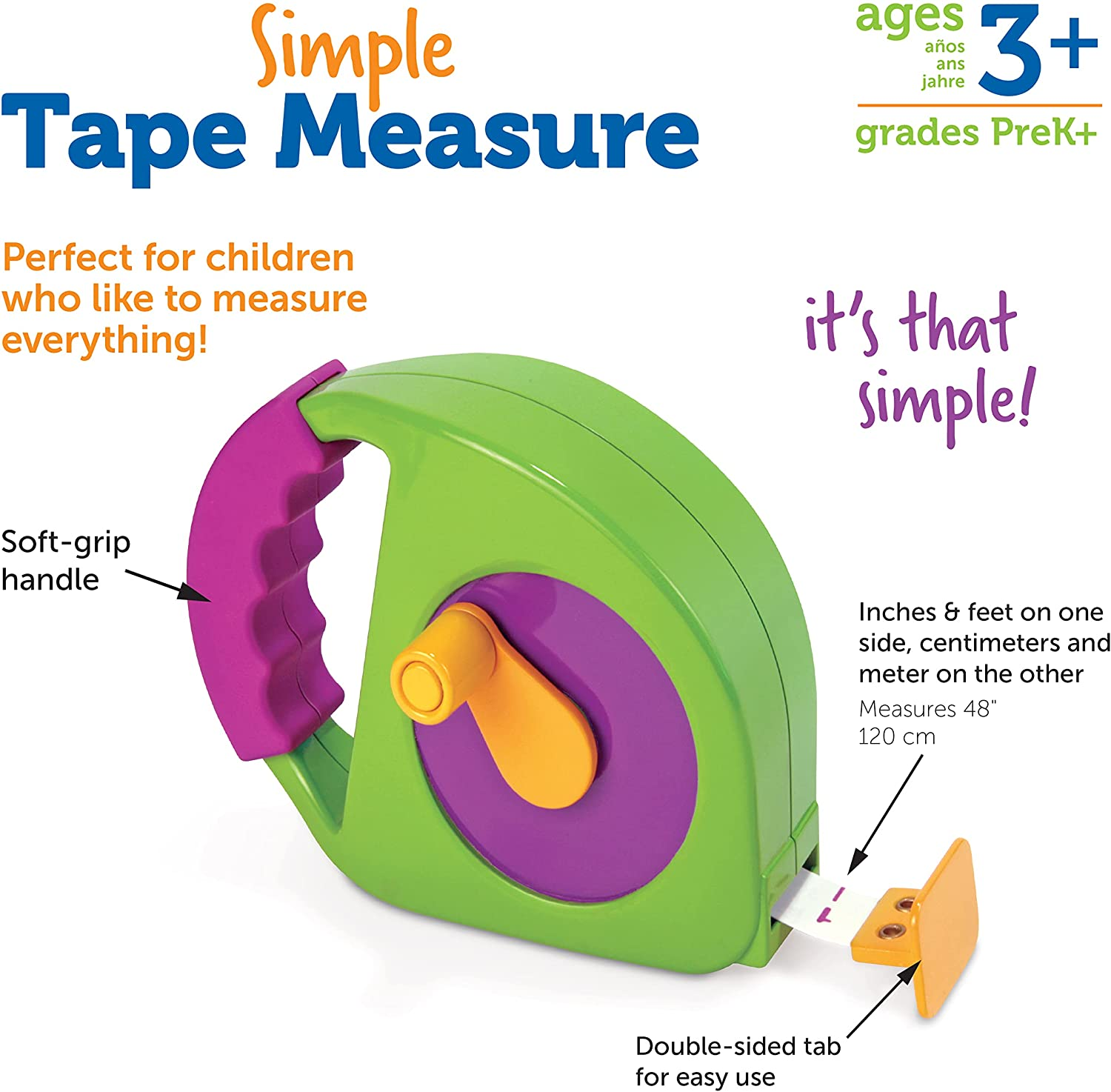 Learning Resources Simple Tape Measure, Measures 4 Feet, Construction Toy, Ages 3+ image number 4