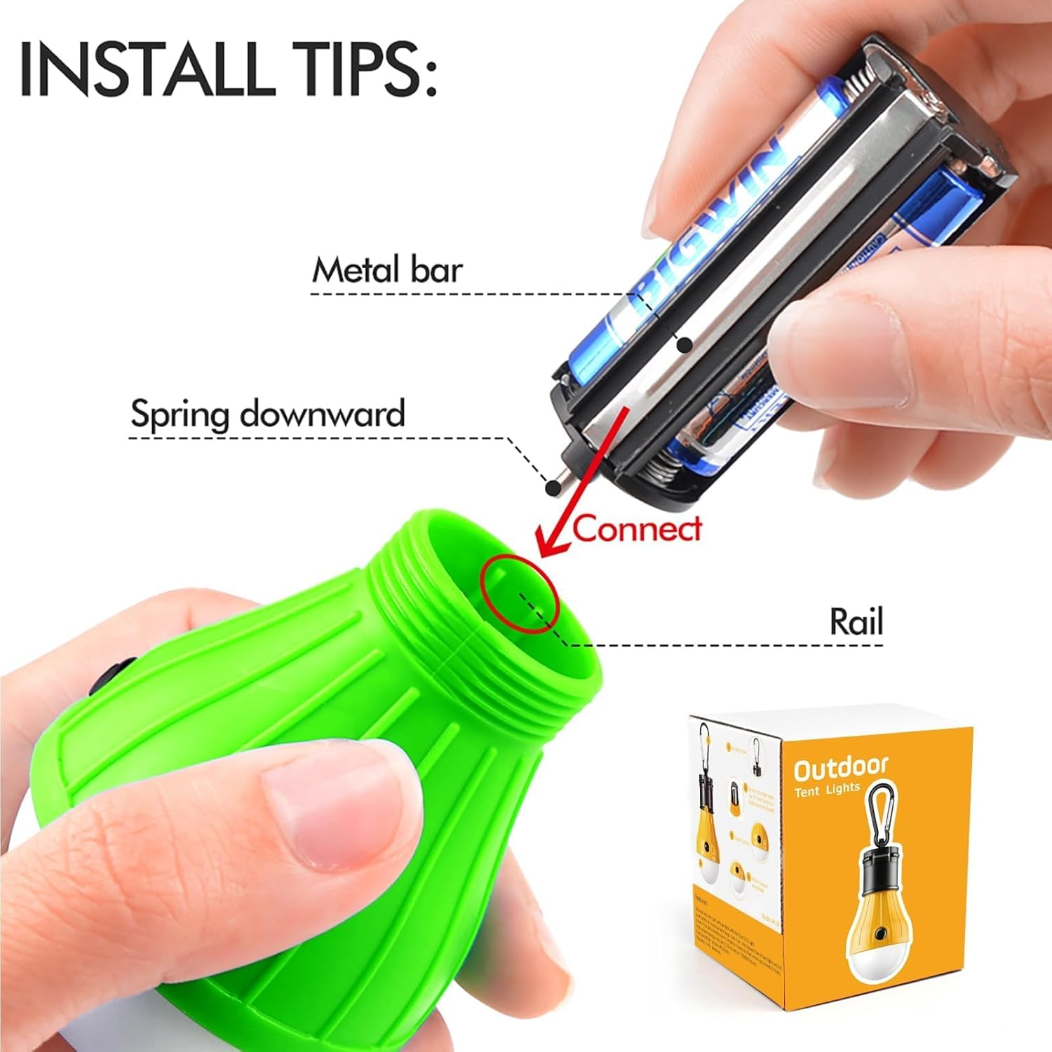 Compact Tent Light with Clip Hooks, Portable LED Hanging Tent Lights with 3 Lighting Modes, Dimmable Camping Lantern Bulbs for Emergency Backpacking Hiking Outdoor and Indoor, Batteries Not Included