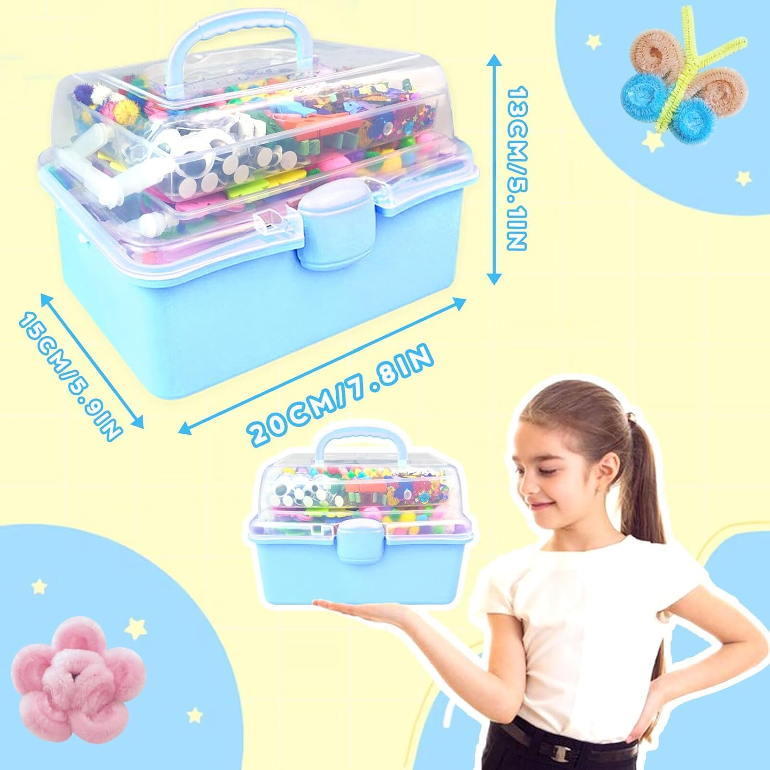 Arts and Crafts Supplies for Kids Crafts Kit with Pipe Cleaners DIY Crafts for Kids Art School Supplies Materials All in Crafting Box Craft Supply Set Gifts for Kid Girls Boys Age 4-8, 8-12 image number 2