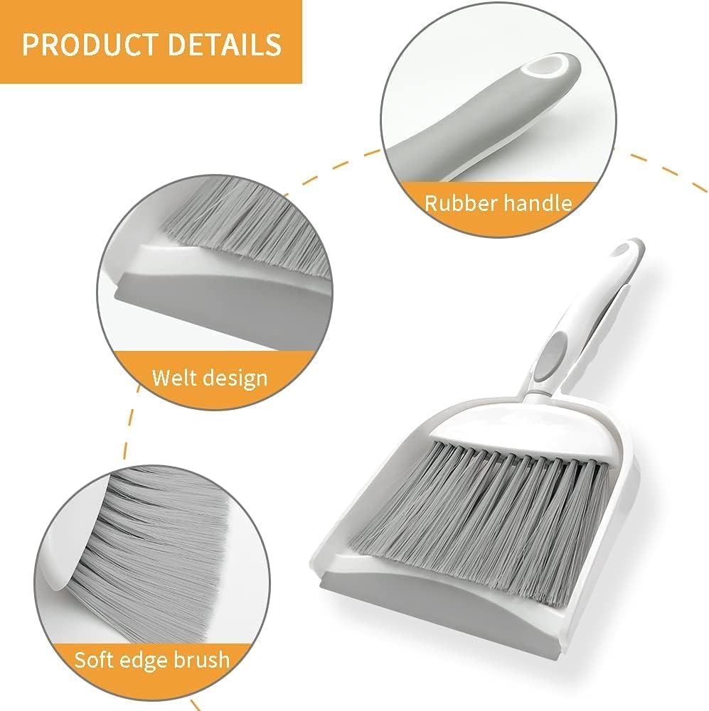 Mini Broom and Dustpan Set for Desk, Home, Kitchen Necessities - Small Brush Set with Whisk Broom (Gray) image number 1