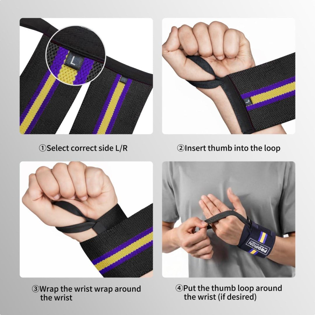 PROIRON Weightlifting Wrist Wraps 2 Pack Wrist Support with Heavy Duty Thumb Loop - Best Wrap for Powerlifting Competition, Strength Training, Bodybuilding - Charm Shadow Red image number 3