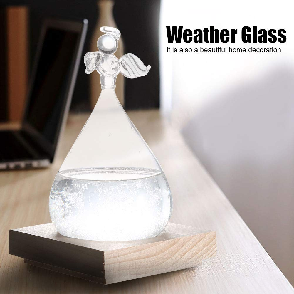 Haofy Glass - Decorative and Unique Weather Forecast - Weather Forecast Home Decoration Innovative Barometer in Angel Decorative Form with Wooden Foot as a Festival (White) - Purple image number 5