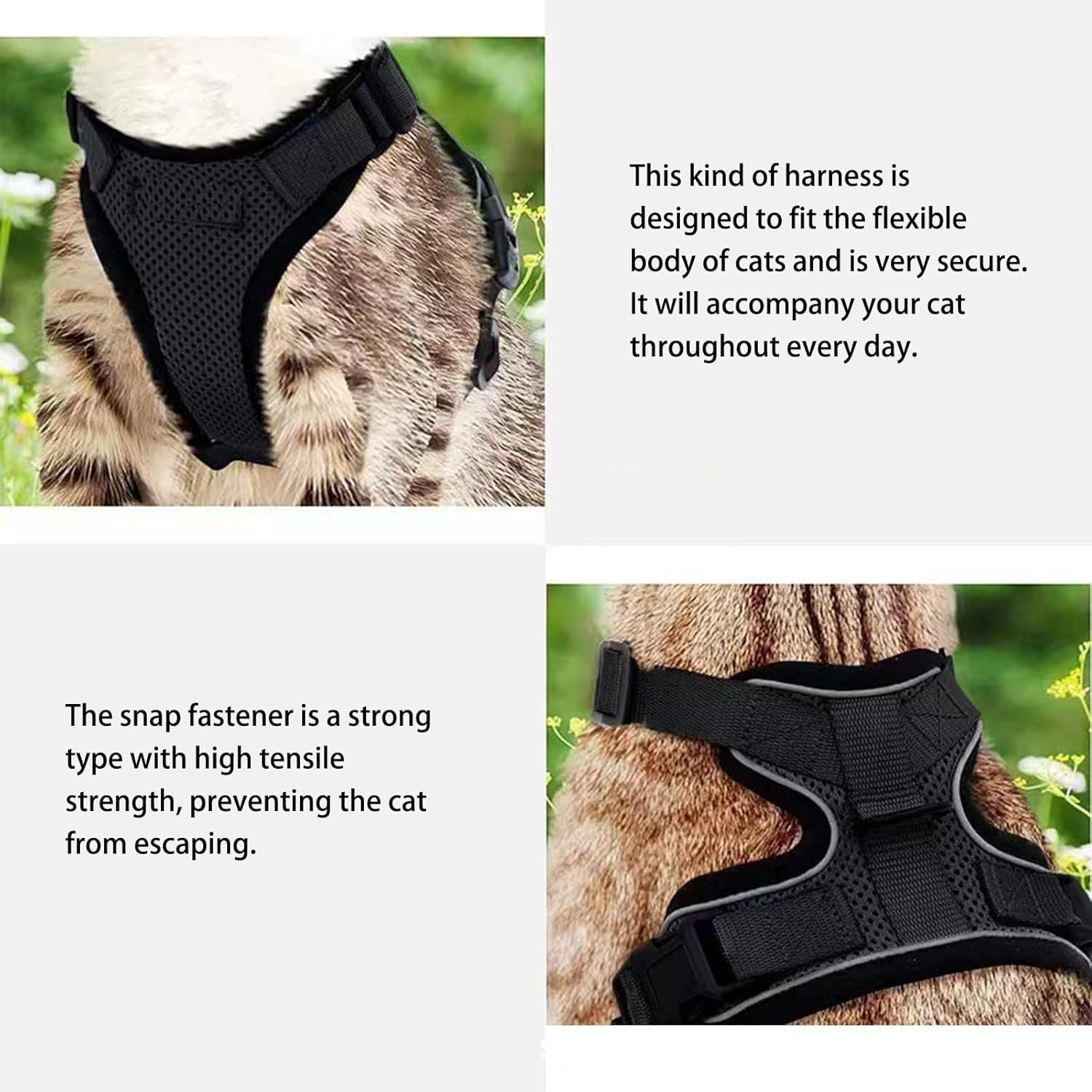 Yxvyxymyxxg Cat Harness and Leash Escape Proof Design Adjustable Vest with Reflective Strips Breathable Soft Jacket for Small Cats XS Size Black