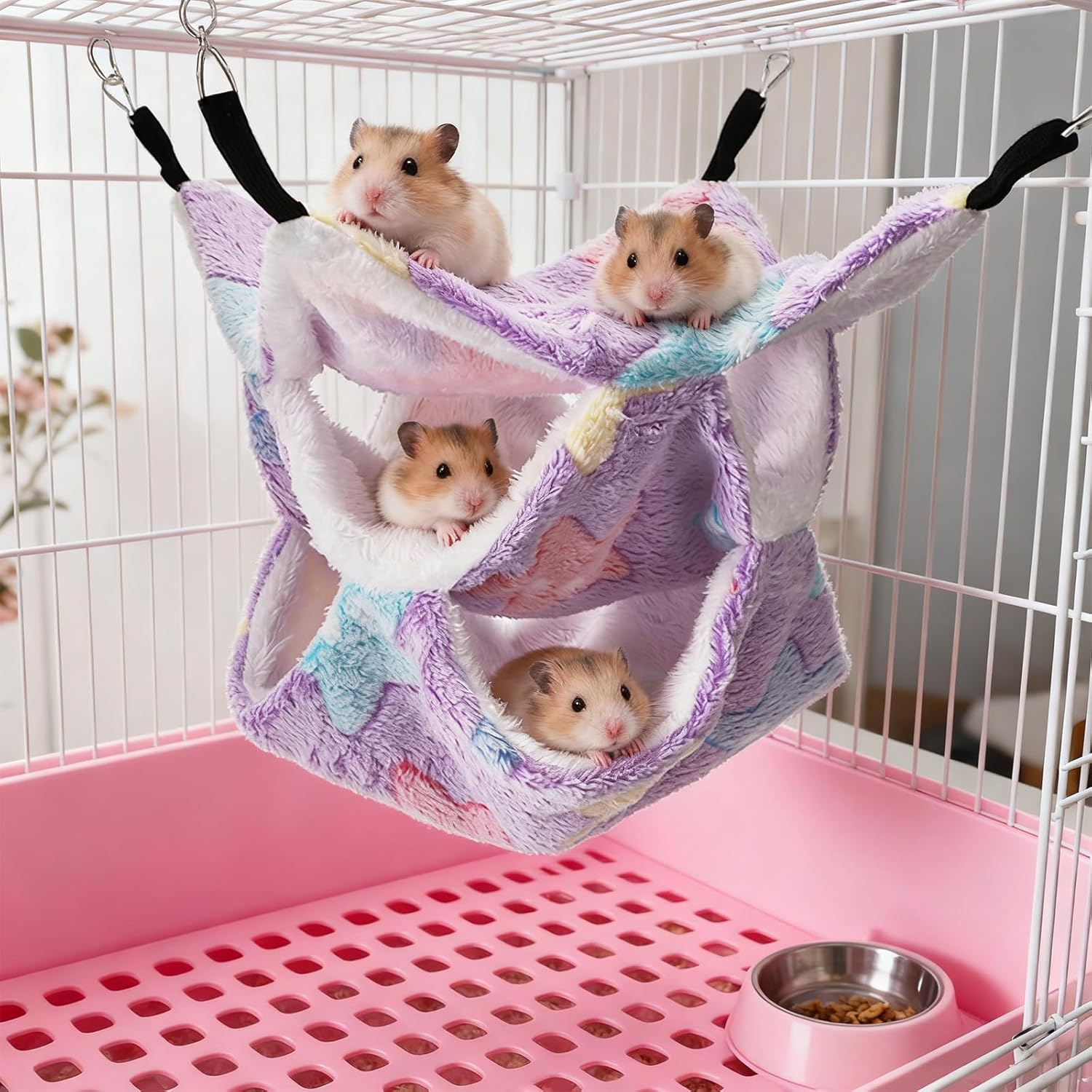 Covzoe 5 Pieces Rat Hammocks for Cage, Double Layer Guinea Pig Hideout Bed, Ferret Hammocks Soft Hamster, Playing Sleeping Accessory for Small Animal Chinchilla Squirrel image number 2