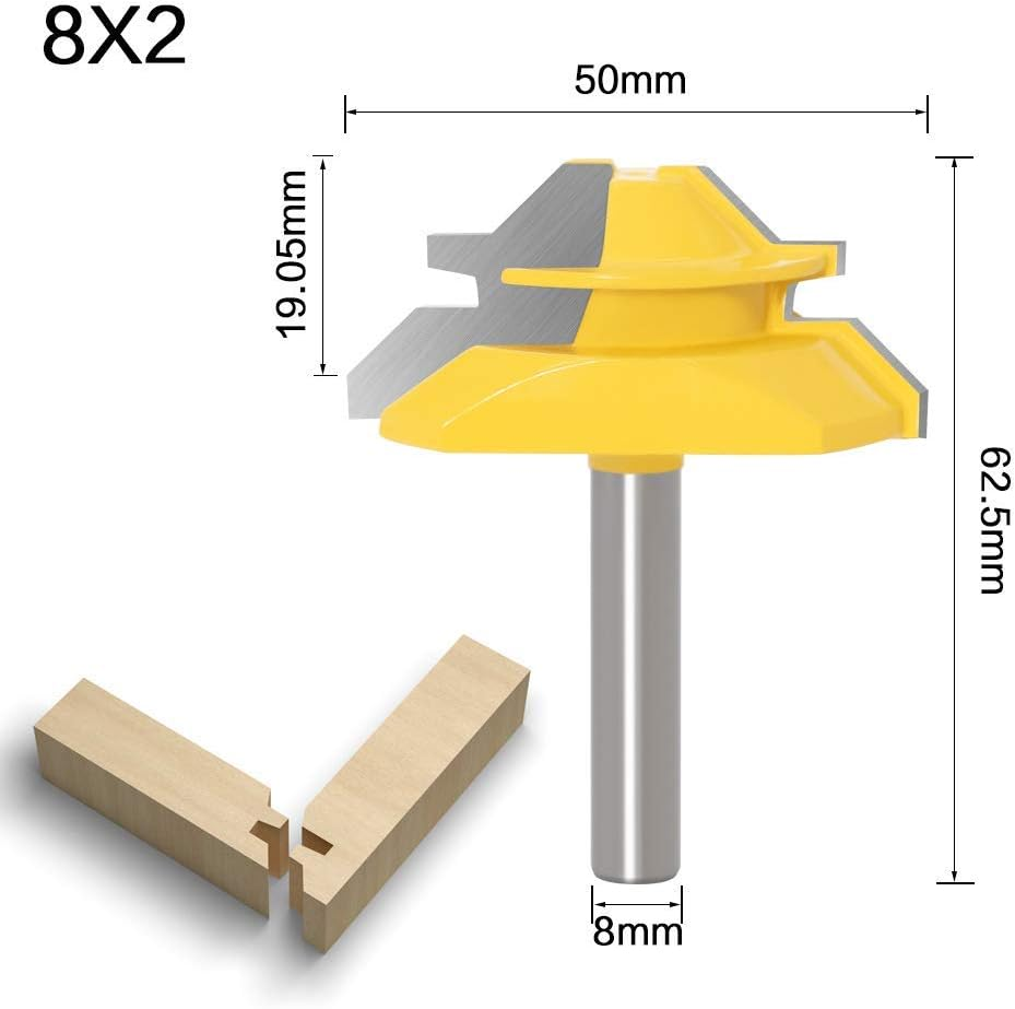 WSOOX 45 Degree Gluing Cutter Mitre Milling Set, 3 Pieces 8 Mm Shank Gluing Cutter Router, 45&deg; Lock Miter Router Bit Woodworking Cutting Tool for Engraving Machine Trimming Machine image number 3