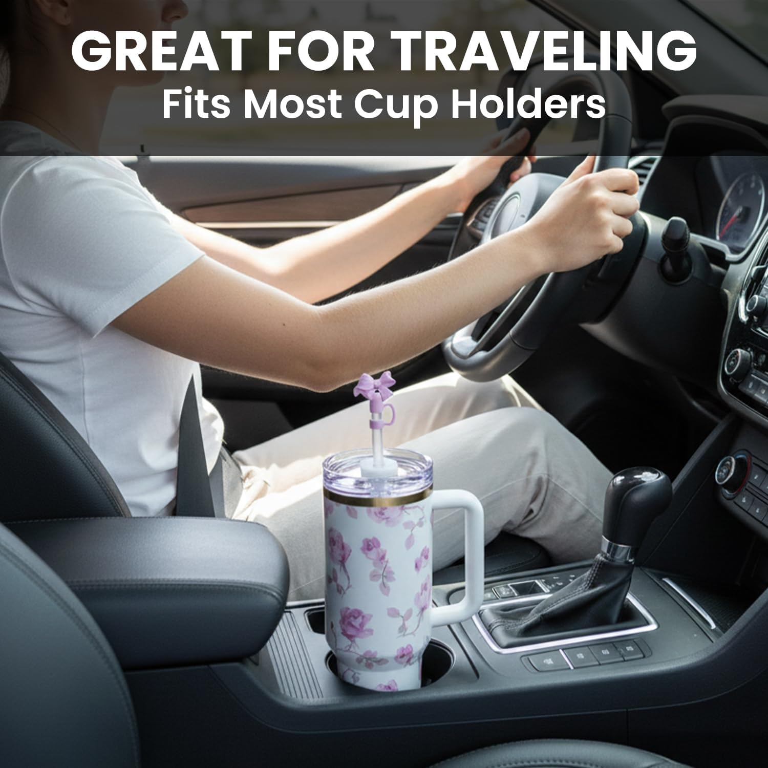 Bliss Gifts & Homewares 40 Oz Floral Insulated Tumblers with Handle & Straw - Stainless Steel, Leak-Proof Lid, Hot & Cold Travel Mug | Love Shake | Gifts for Women & Men (Petal Pink) - Lavender Bloom image number 5