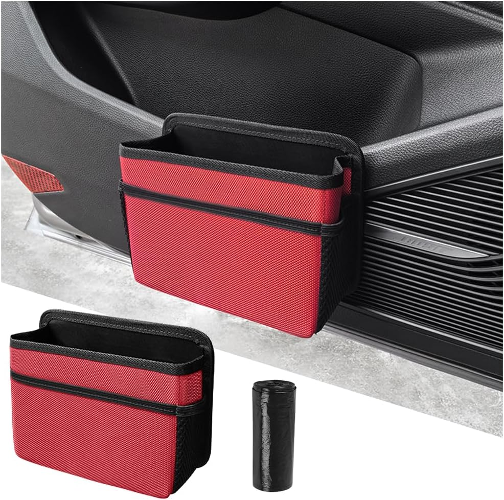 Mandark Car Trash Can, Foldable Mini Vehicle Trash Bin Garbage Organizer Holder, Waterproof Automotive Interior Hanging Dustbin Storage Bag Container Accessories, Universal for Most Cars (Beige)