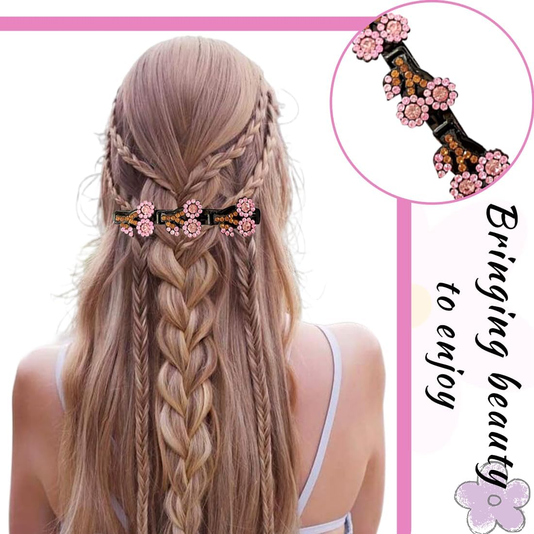 ZEPIQOR Women'S Hair Clips, Pack of 8 Hair Clips, Flower Hair Clips, Sparkling Crystal Stone Braided Hair Clips, Sparkling Crystal Stone Braided Hair Clips for Women image number 3