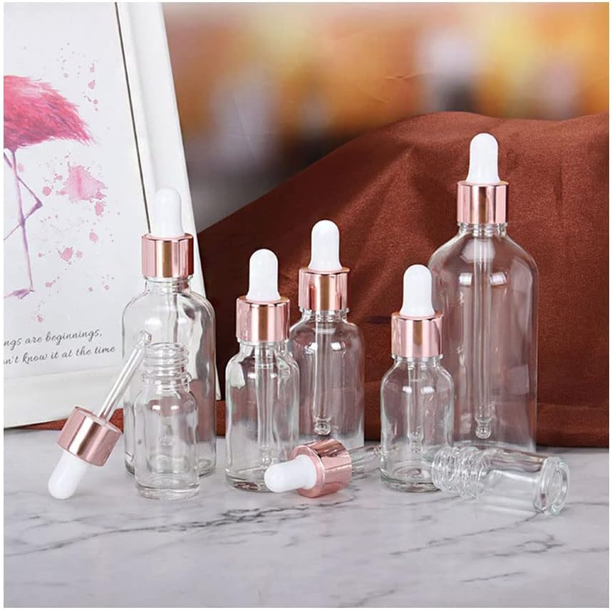 1PCS Transparent Glass Dropper Bottles Aromatherapy Bottles with Rose Gold Cap Reagent Pipettes Bottles,5Ml