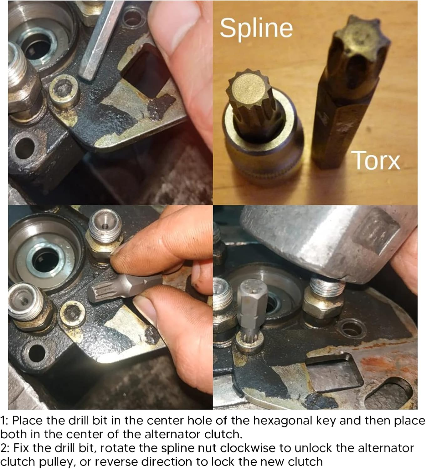 Alternator Pulley Wrench, Alternator Decoupler Pulley Tool 33 Teeth Spline Socket T50 Drill Bit Puller Remover Tool, Easy to Use with Replaceable For, image number 2