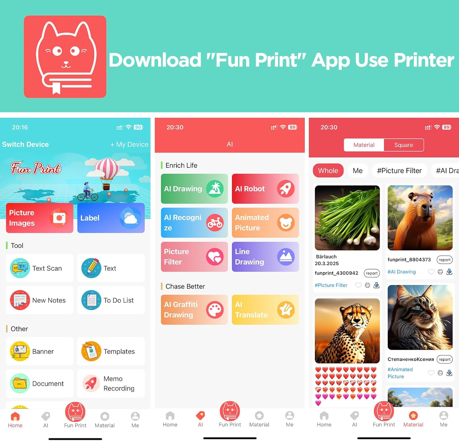 Print Pods Mini Printer Kits with 3 Rolls Printing Paper, 5 Rolls Self-Adhesive Paper, Watercolor Pens, Cartoon Stickers, Portable Bluetooth Phone Pocket Sticker Thermal Printer for Study, Photos, DIY image number 1