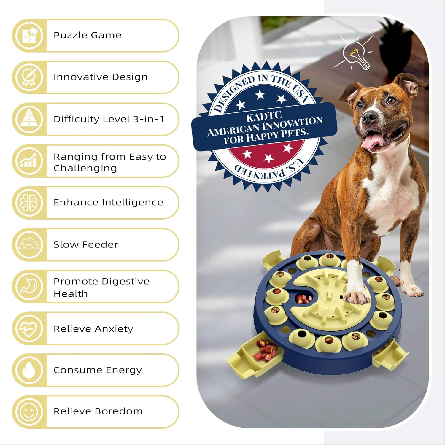 KADTC Level 3 in 1 Advanced Dog Puzzle Toy for Small/Medium/Large Smart Dogs Puppy Cognitive Enrichment Hard Treat Toys Mental Stimulation Brain Stimulating Interactive Food Puzzles Boredom Mind Games