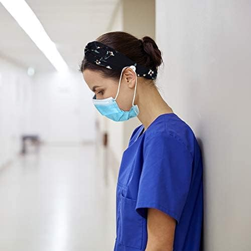 WILLBOND 12 Pieces Headbands with Buttons for Mask Women Button Hair Band for Nurses Doctor Protect Ears, Boho Stretchy Cross Knotted Headband Elastic Yoga Sports Headbands Non Slip Turban Headwrap image number 3