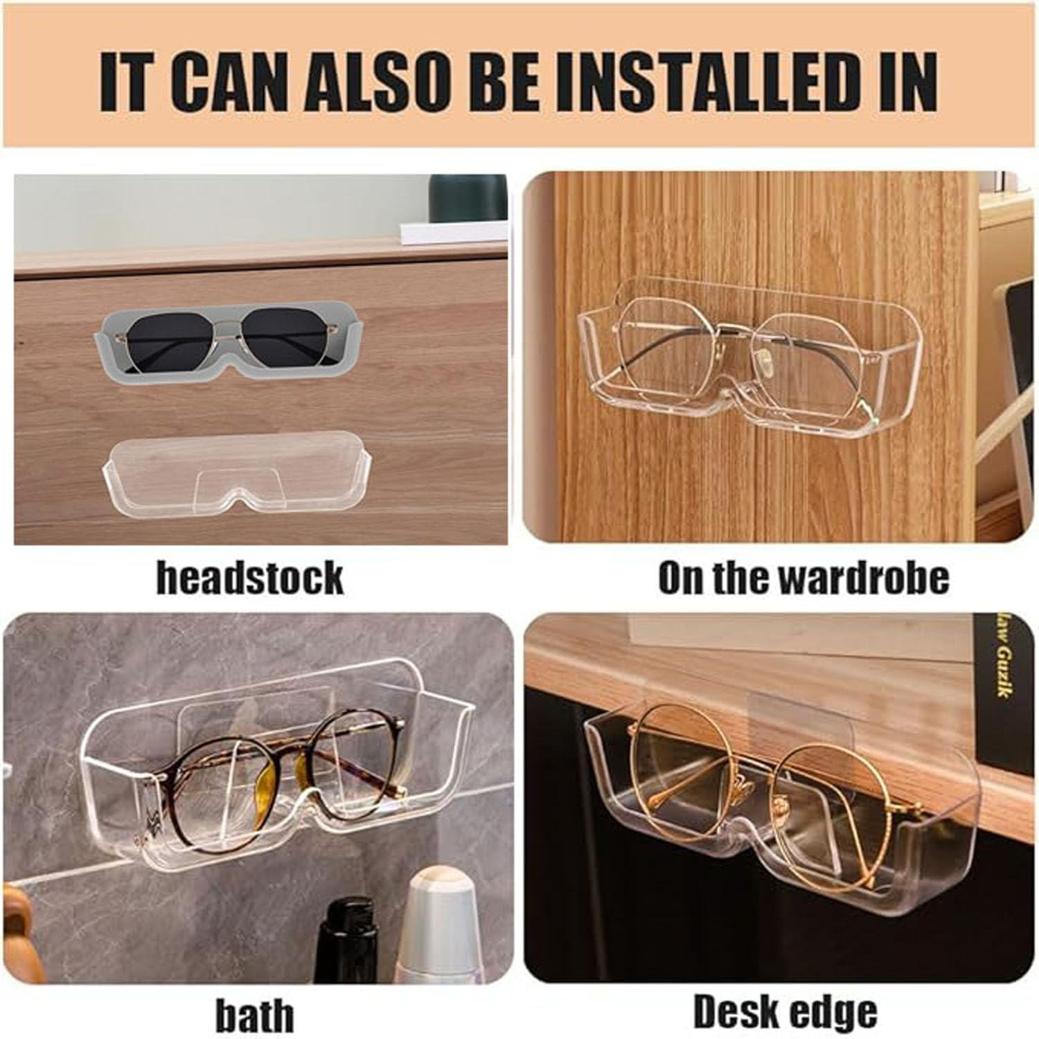 Hanging Sunglasses Organizer,2Pcs Clear Wall Mounted Adhesive Glasses Holder,Acrylic Sunglasses Holder image number 3