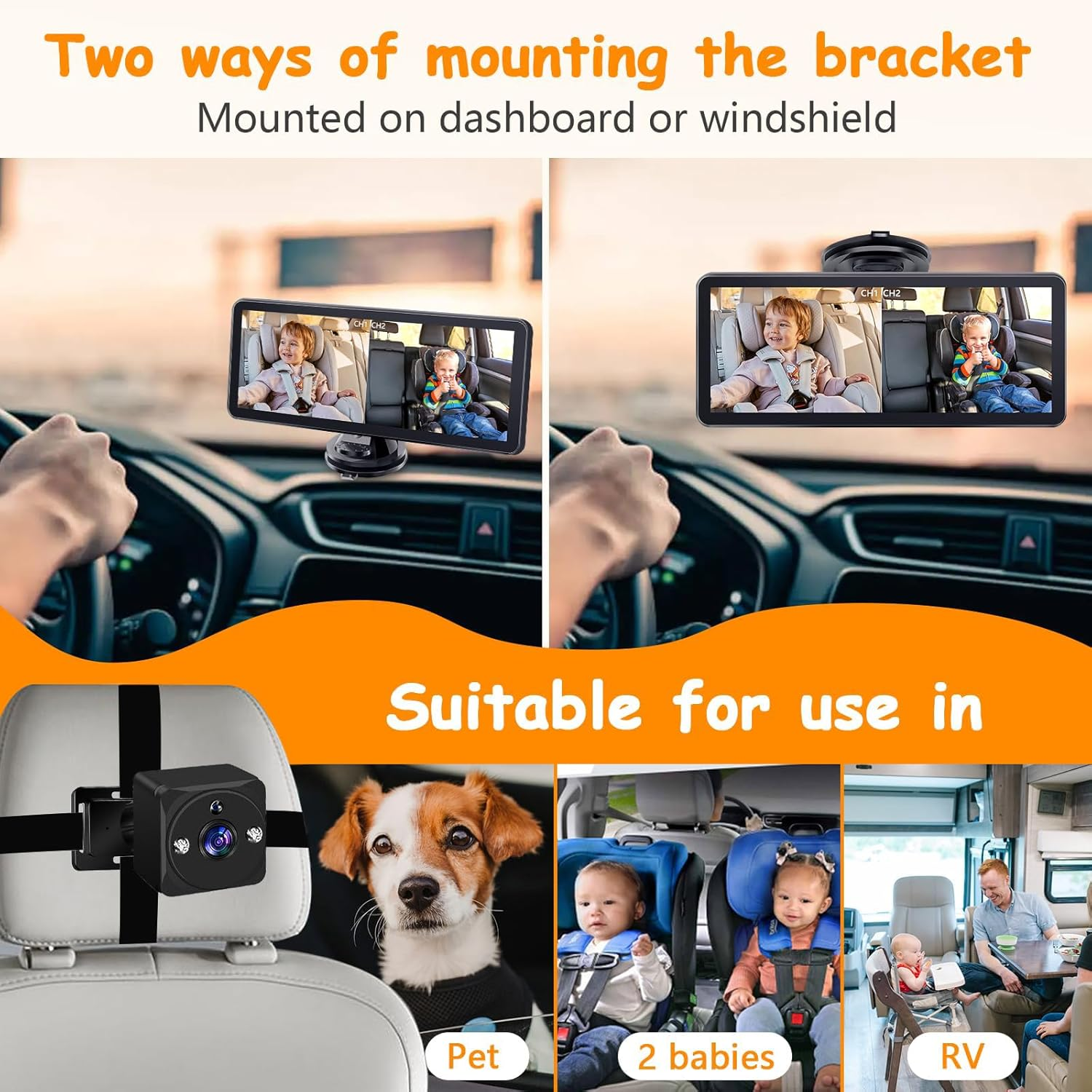 Omebel Baby Car Camera 2-Kids Car Baby Camera for Seat, 7 Inch Ultrawide Display with Two Cameras Rear Facing, USB Powered Backseat Car Seat Camera Mirror HD 1080P image number 4