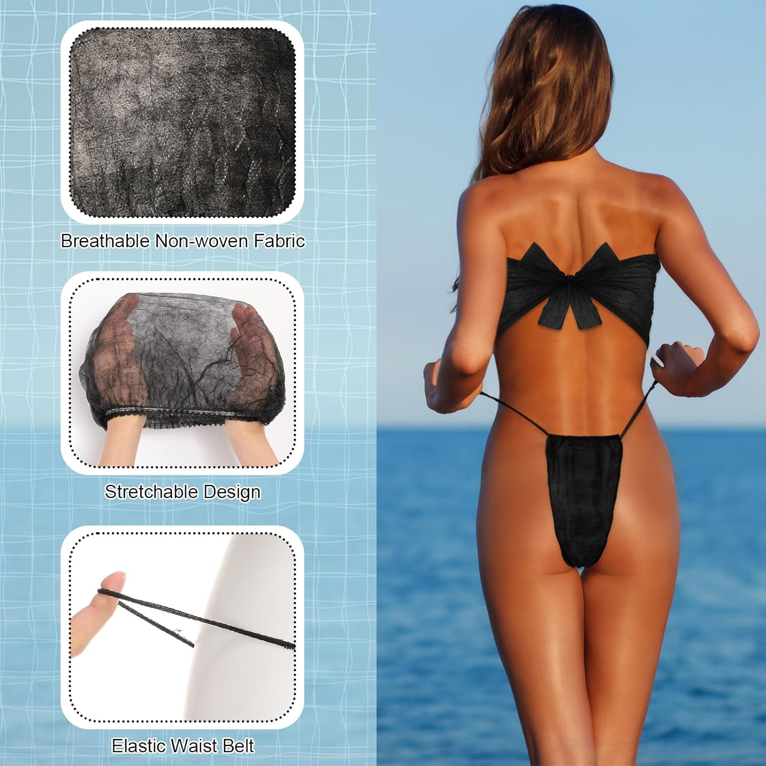 Chicingyou 36 Set Spray Tanning Supplies Included Spray Tan Feet Pads Hair Nets Disposable Bra Underwear Caps Kit for Sunless Tan Self Tanning at Home or Salon Accessories (Black) - 36, Black image number 5