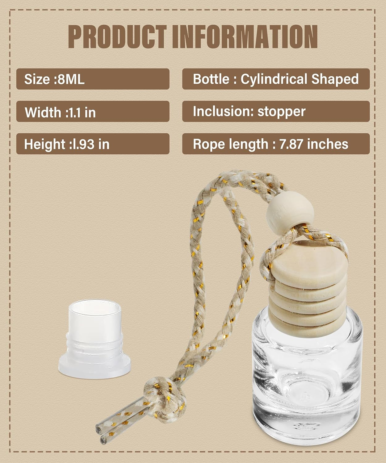 ESEWALAS 5Pcs Hanging Car Air Freshener, Empty Glass Perfume Bottlespendant Bottle, Air Freshener Pendant image number 4