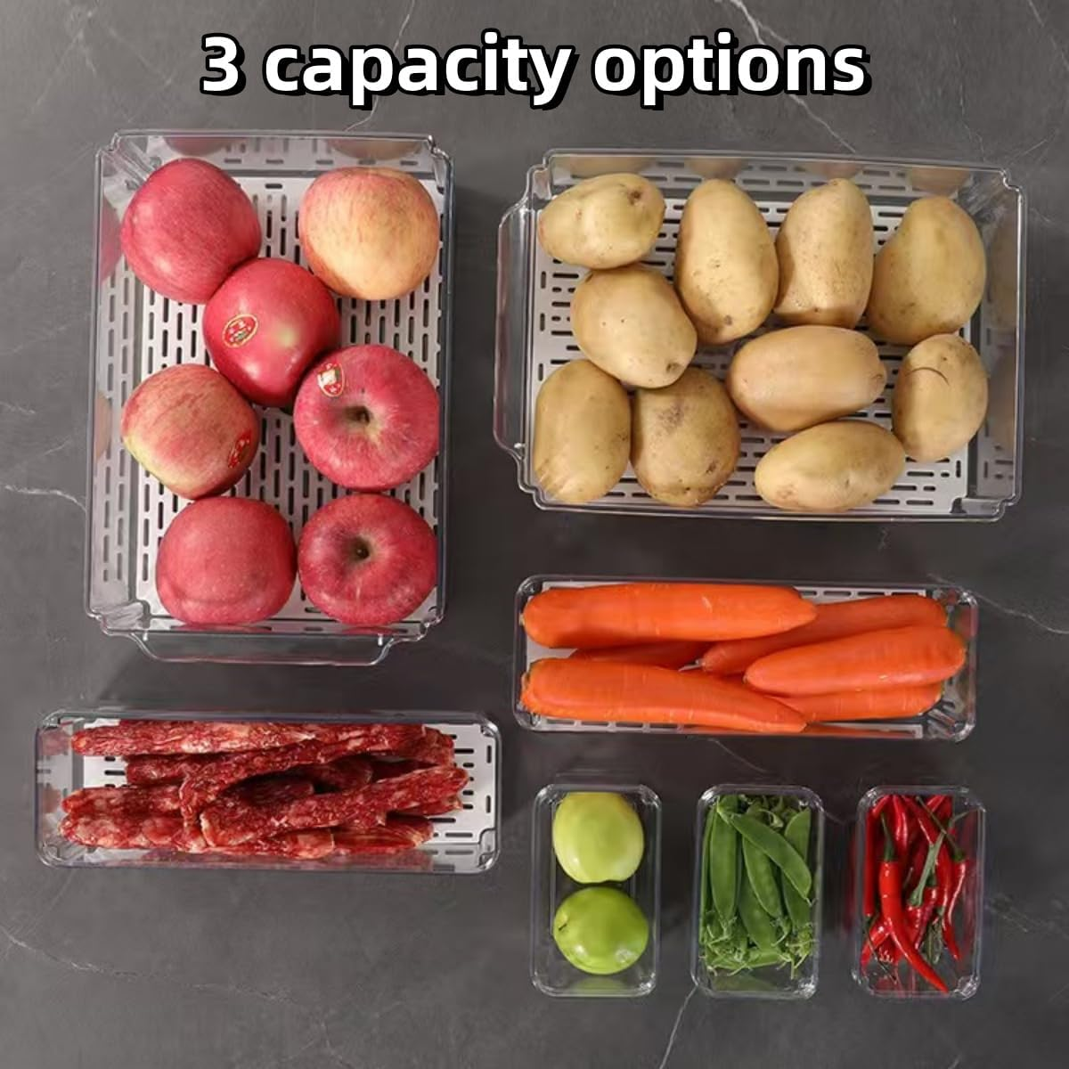 Refrigerator Organizers and Storage, Set of 7 Fridge Organiser, Fruit Storage Containers for Fridge Keep Fresh, Stackable Food Storage Containers with Lids for Vegetables, Fruits, Food, Drinks image number 4