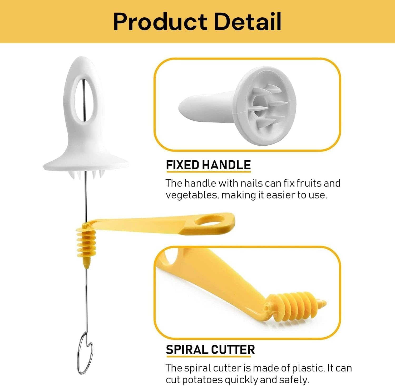 EZONEDEAL Spiral Potato Slicer Stainless Steel Manual Rotary Chips Wave Cutter Chopper Spiral Tornado Twister Roller for Potato Tower, Carrot Cucumber Barbecue, Fried, Gather, Party, Camping image number 2