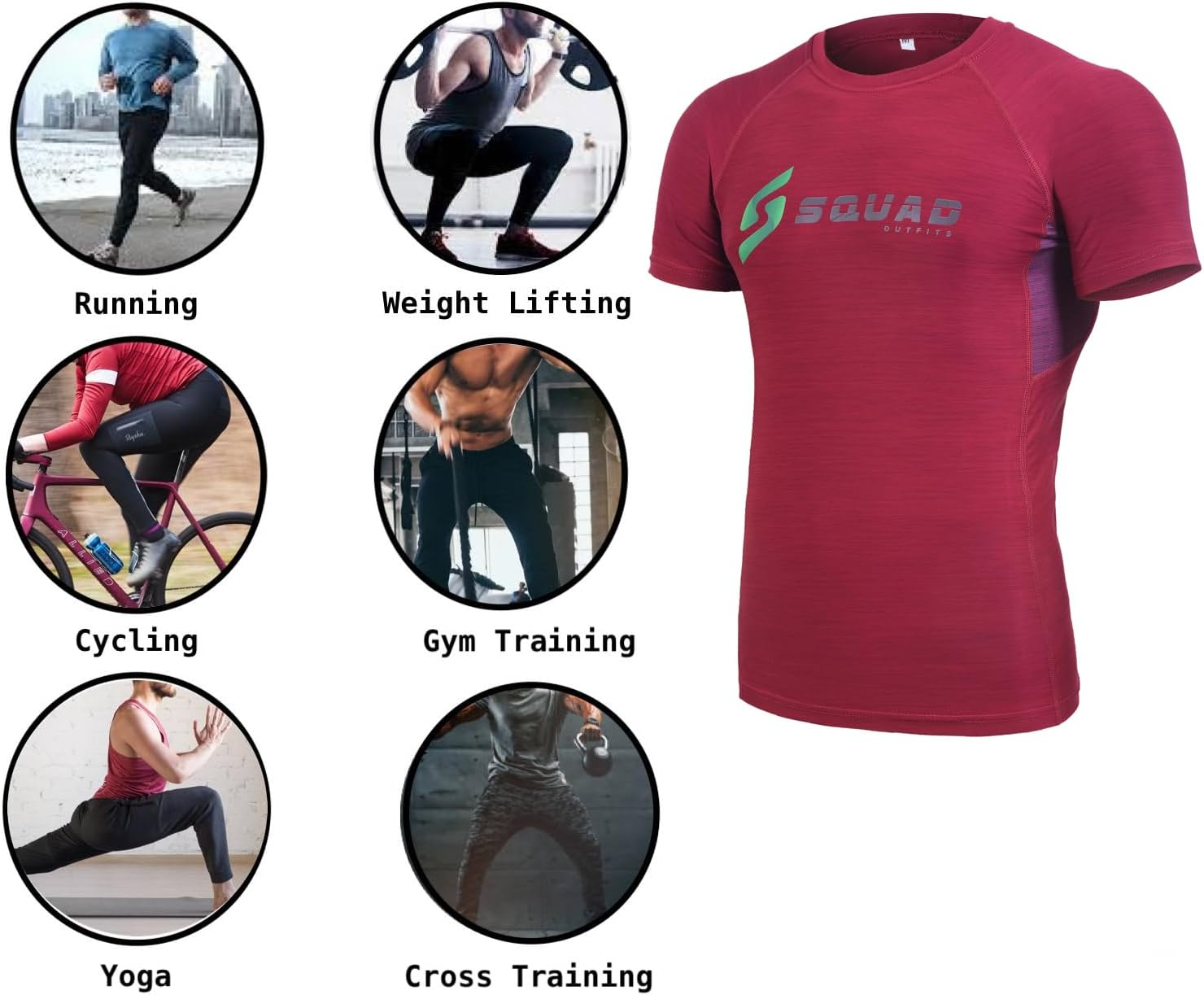 Squad Outfits Men'S Compression Shirt Cool Dry Short Sleeves Gym, Yoga, Athletic Workout Tights Base Layer Top T-Shirt image number 4