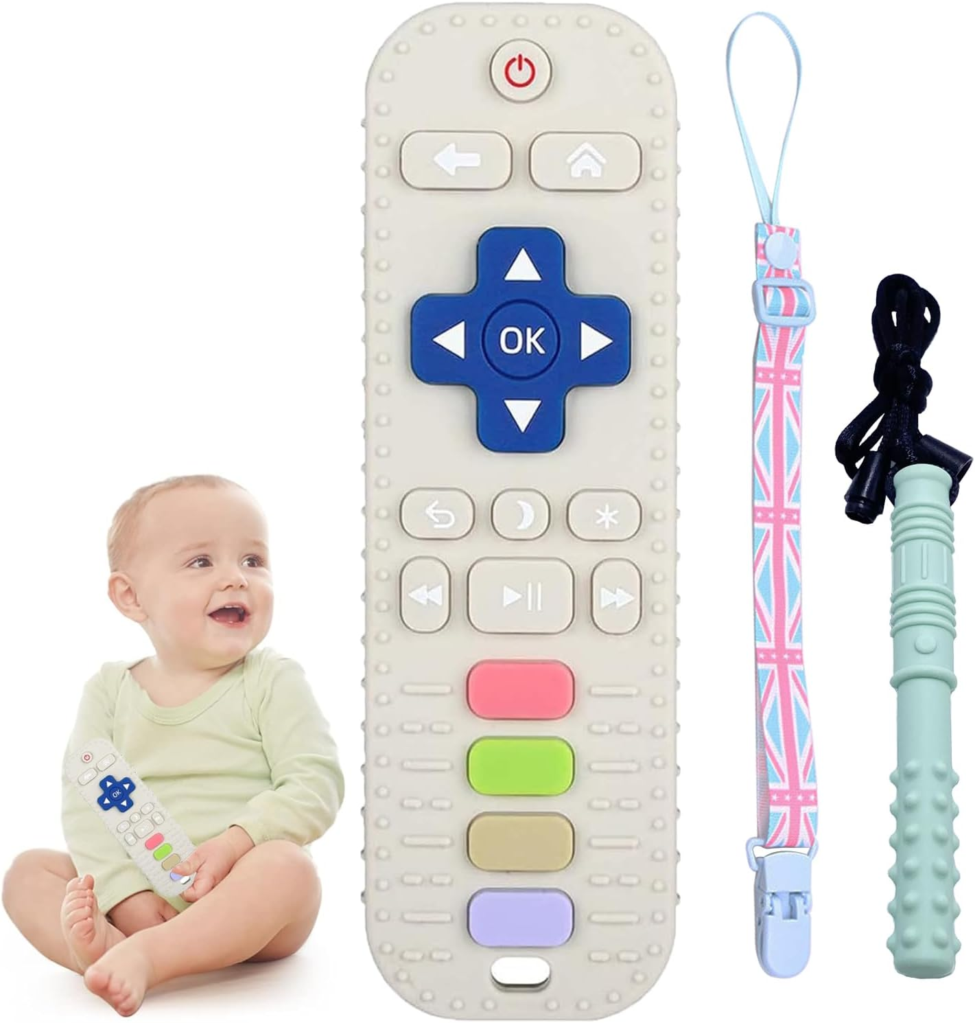 Baby Teething Toys, Food Grade Silicone Teether for Babies 0 3 6 9 12 18 Months, TV Remote Control Shape Toddlers Chew Toys, Teething Relief Baby Toys for Boys and Girls, Infants Essentials (Black)