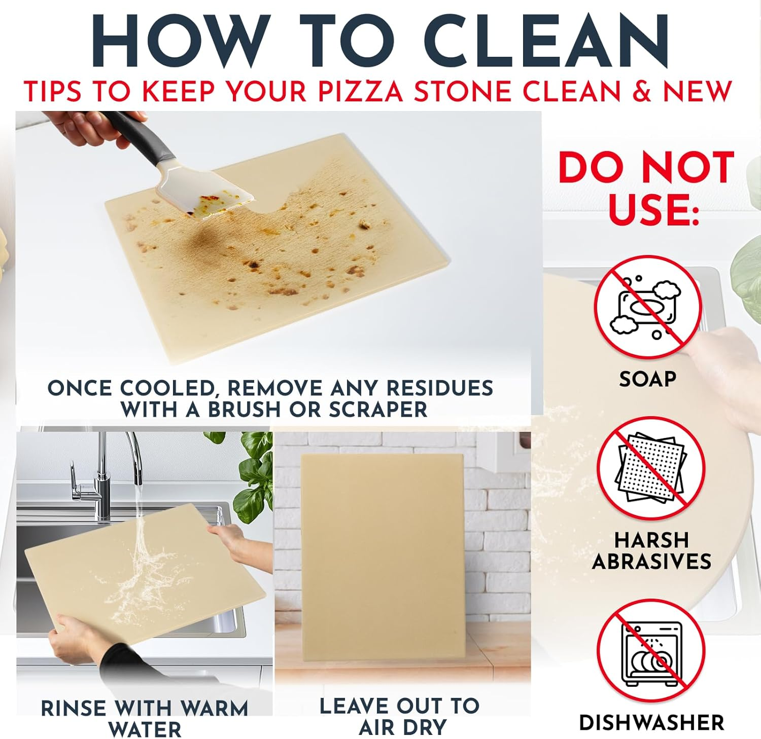 Culinary Couture Rectangular Cordierite Pizza Stone - 15X12 Inches - Beige - 3PCS Set with Wooden Peel - Baking Stone for Pizzas & Bread image number 5