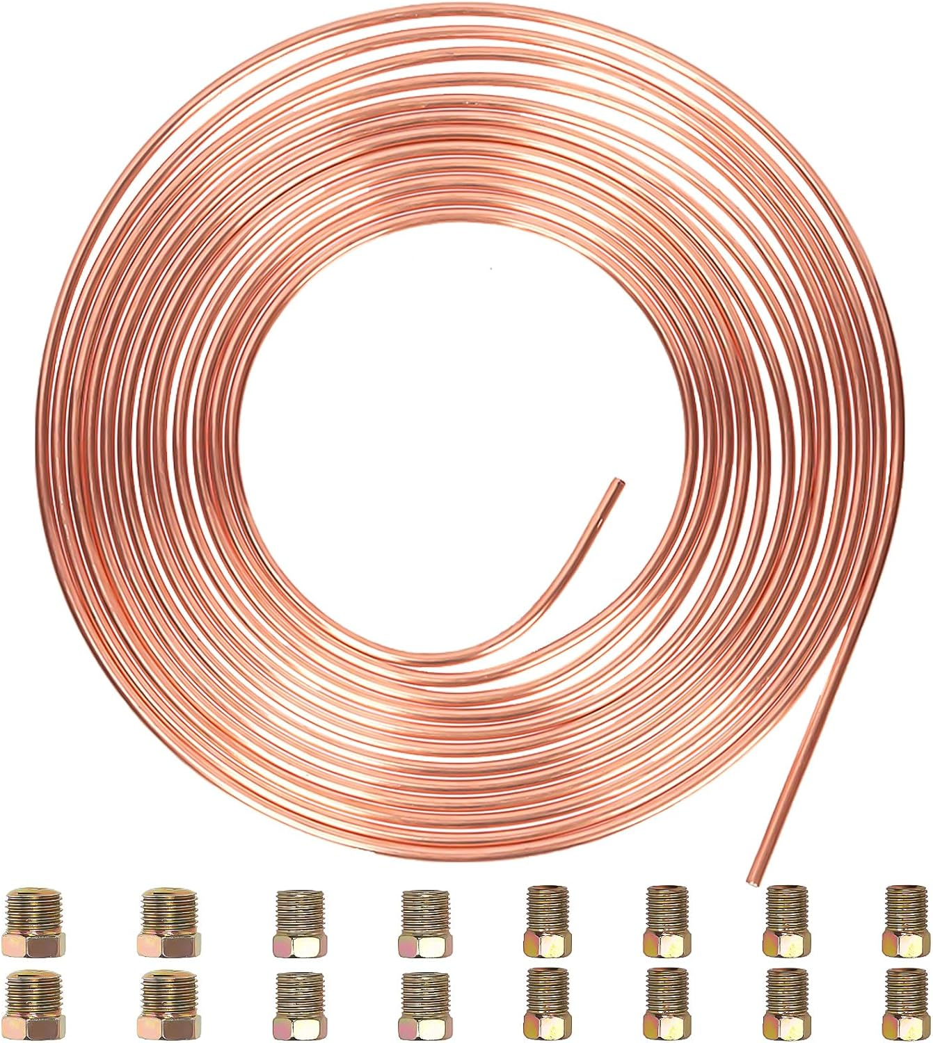 Glarks 3/16 Brake Line Tubing Kit, Copper-Coated Steel Tube Roll and Fittings, Steel Tubing Coil Kit with 16Pcs Inverted Tube Nut Fittings for Hydraulic Braking Systems, Fuel Systems image number 6
