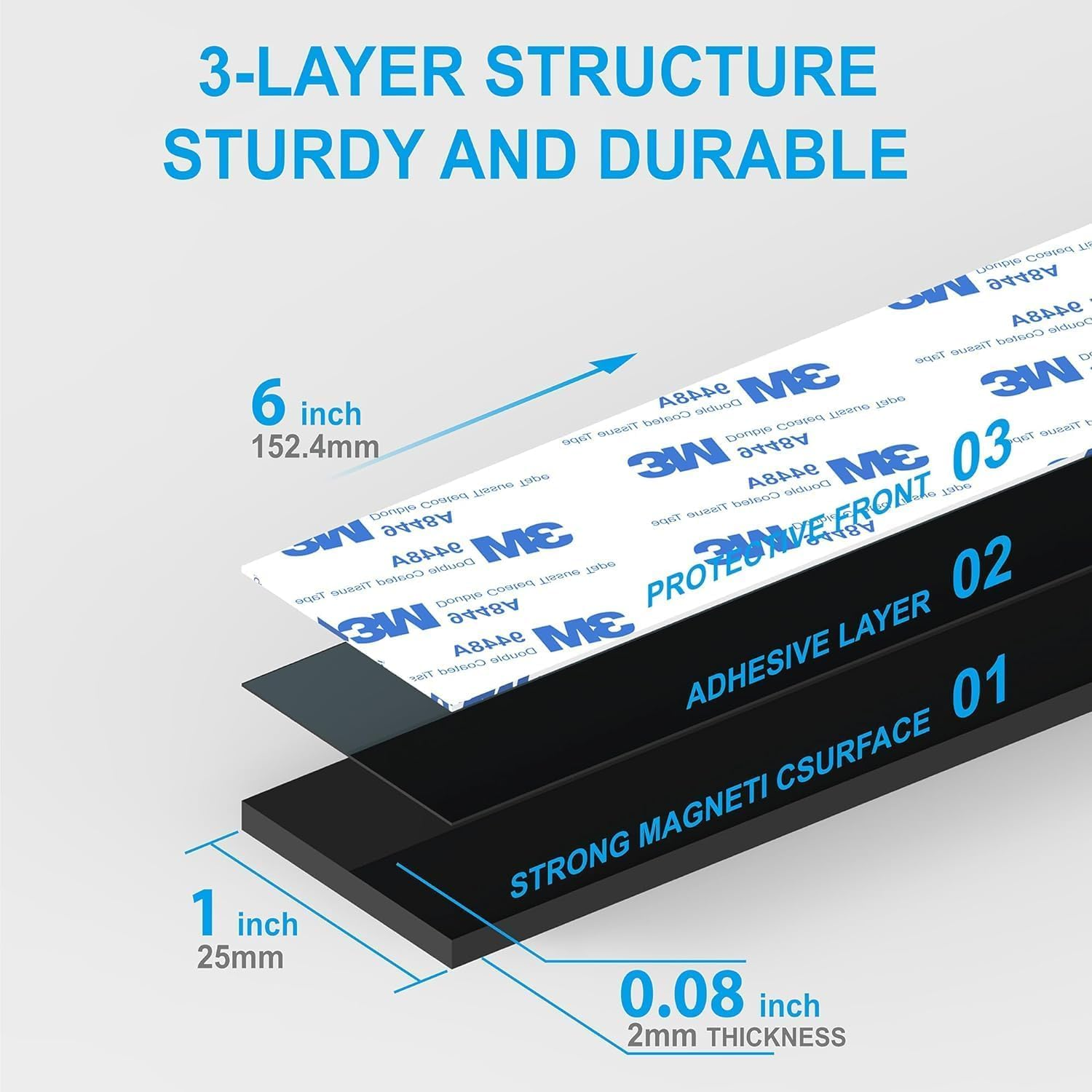 Magnetic Strips Adhesive Backing Magnet : Heavy Duty Sticky Magnet for DIY Projects - 10 Pack with Metal Plates - Cut to Shape - Strong Hold & Durable Ideal for Tool Racks (10Pcs) (6&times;1Inch &times;10Pcs)