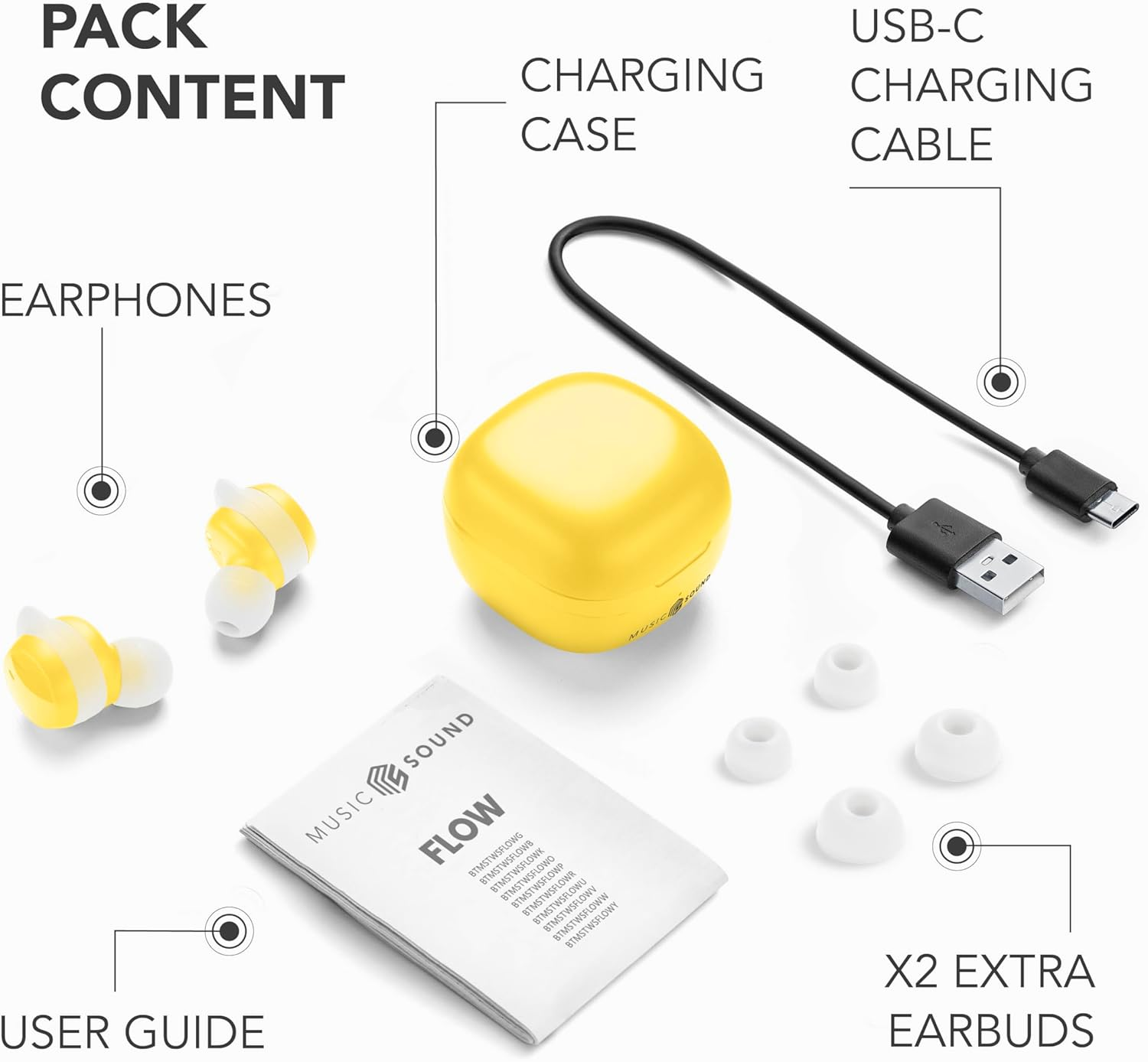 Music Sound - Flow - Wireless In-Ear Bluetooth Headset - Playtime 25 Hours - Yellow image number 1