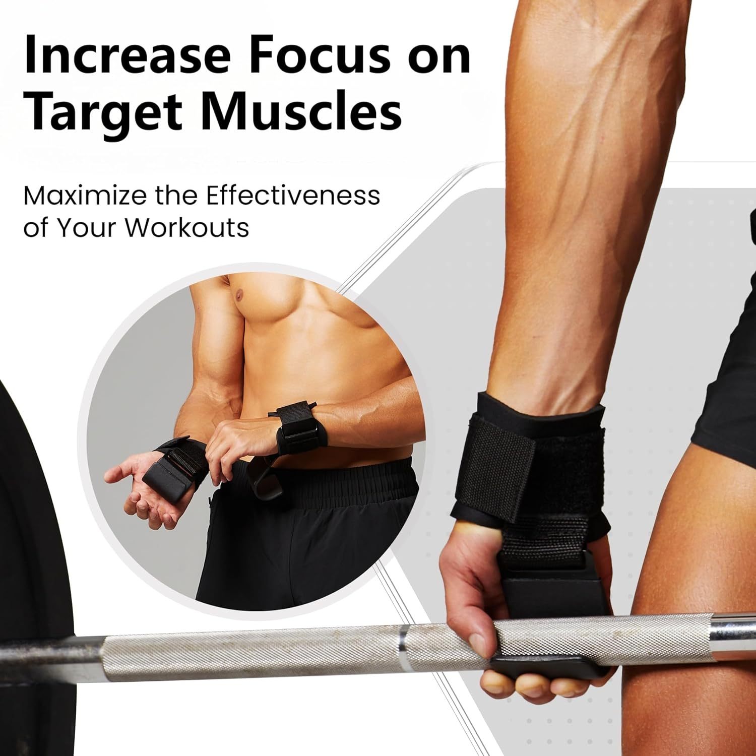 Weight Lifting Hooks (Pair), Heavy Duty Power Wrist Straps Hand Grip Support for Deadlifts, Pull Ups, Shrugs - Gym Gloves for Men and Women