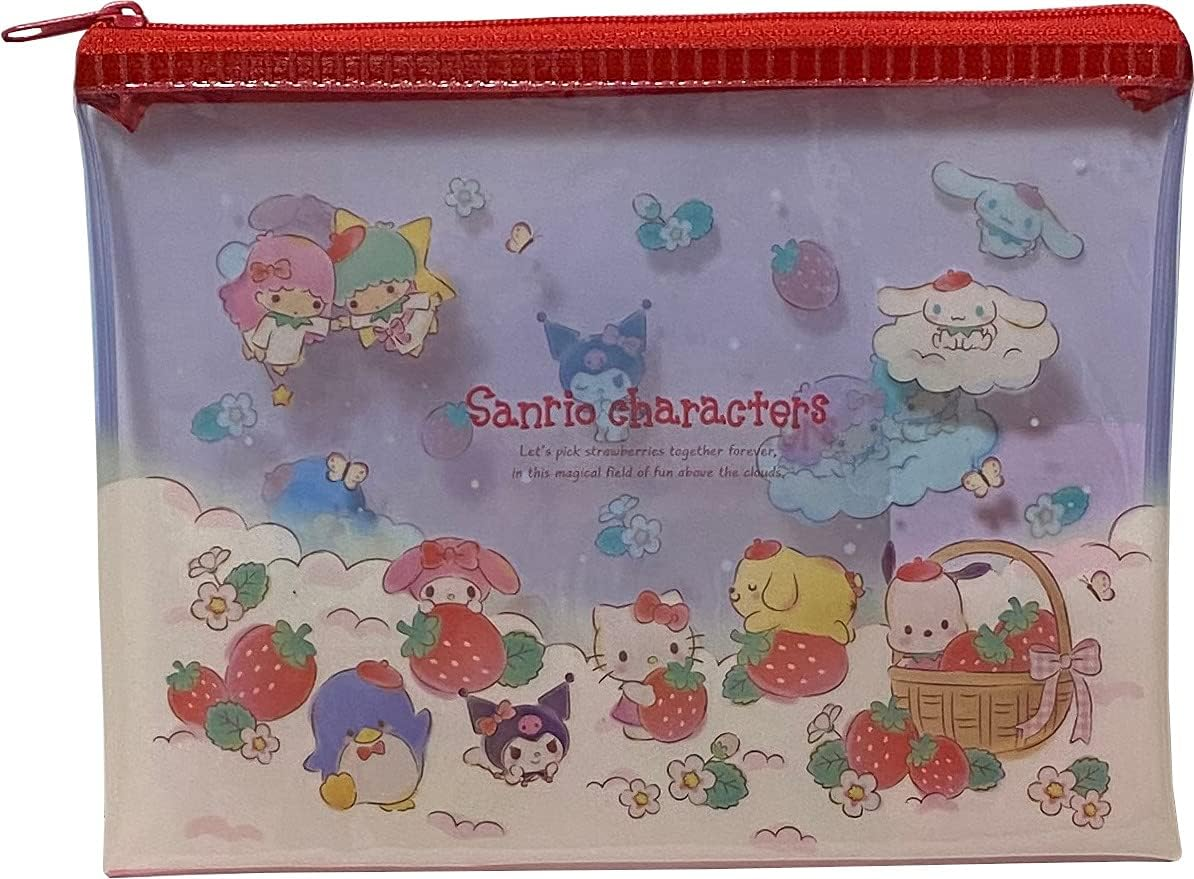Sanrio Characters Accessories Cosmetic Flat Vinyl Pouch Zipper Case Bag 18&times;13.5Cm (Strawberry) image number 1