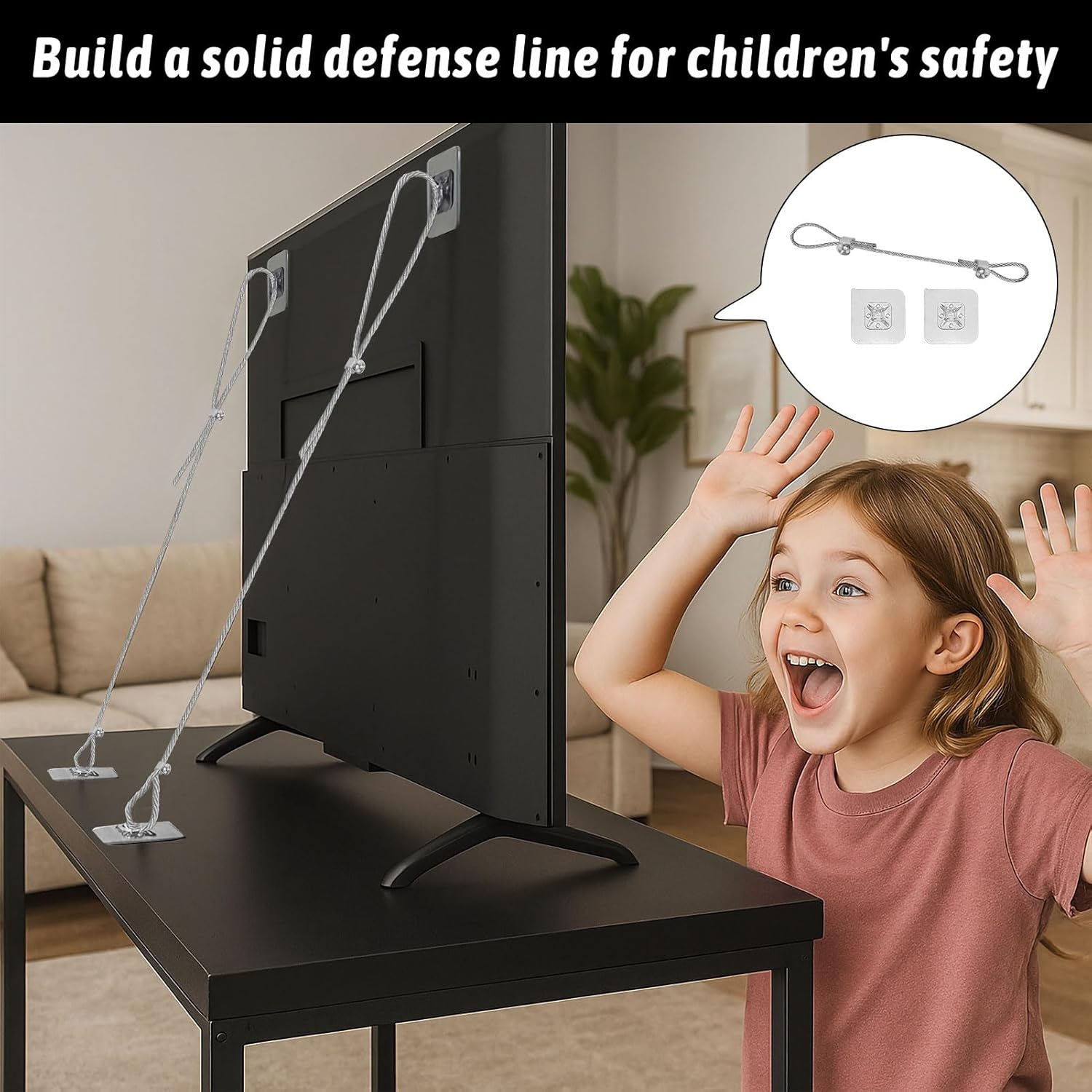 TV Anchors for Baby Proofing, 2Pcs Furniture Anchor Straps, Wall Anchors for Furniture, Adjustable TV Safety Straps, No-Drill Adhesive Strap Anchor Kit for TV, Wall Cabinet, Dresser Stand image number 2