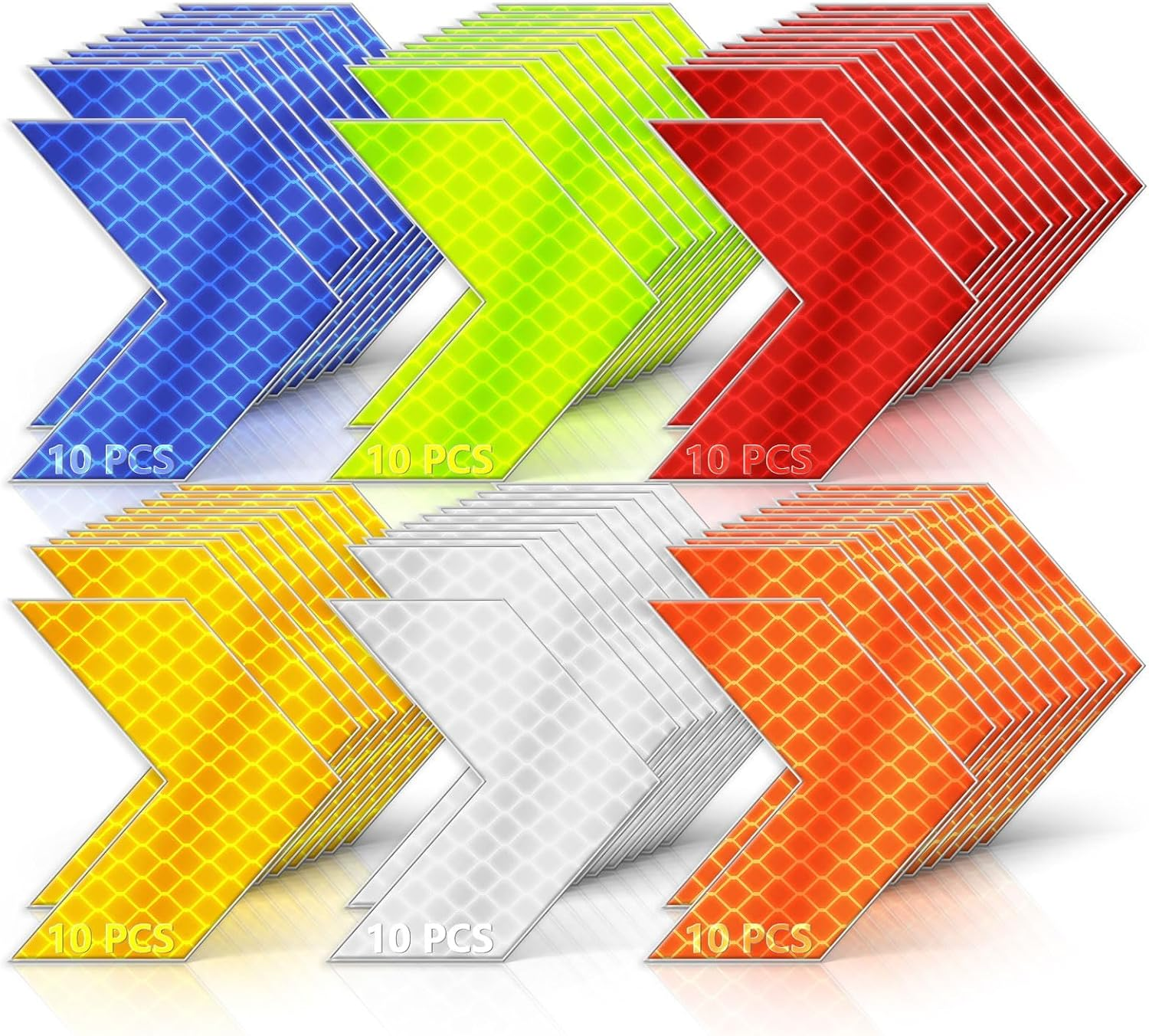 Reflective Stickers, 60 Pcs Night Warning Stickers, Outdoor Reflective Stickers for Vehicles, Cars, Motorcycles, Bicycles (6 Colors, Arrow) image number 1