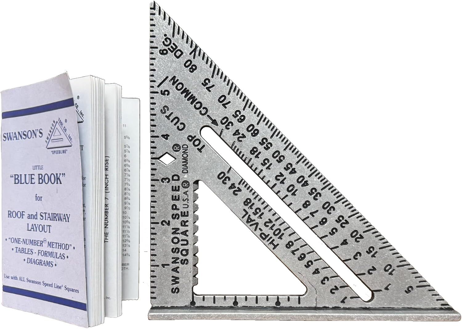 Swanson Tool S0101CB Speed Square Layout Tool with Blue Book and Combination Square Value Pack - 7-Inch (1-Pack), 7" Speed Square