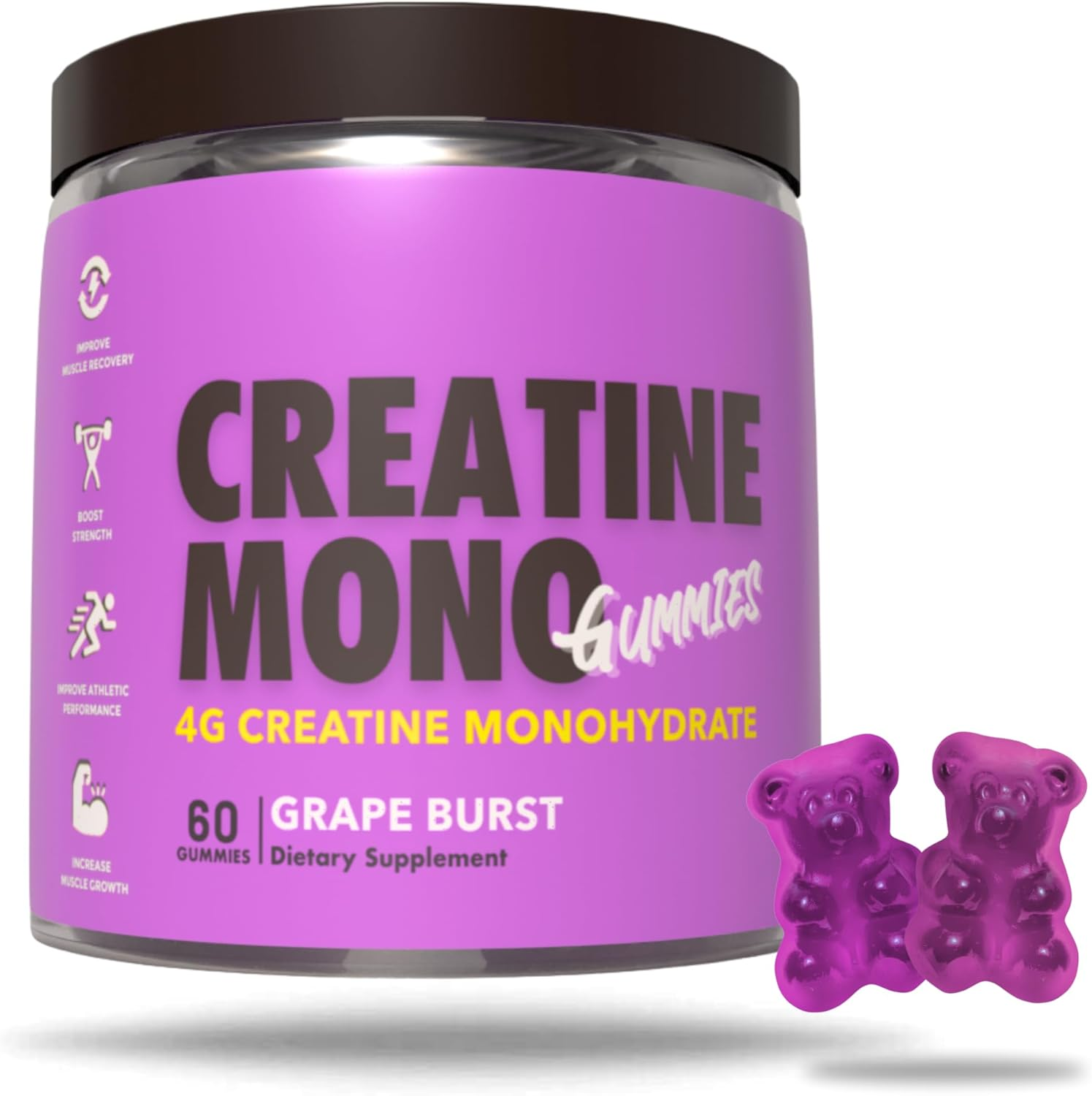Creatine Monohydrate Gummies for Muscle Endurance, Growth and Power | Convenient Pre-Workout Supplement Grape Flavour, 4000Mg per Serve, 60 Pieces, 30 Serves - the Gummy Lab