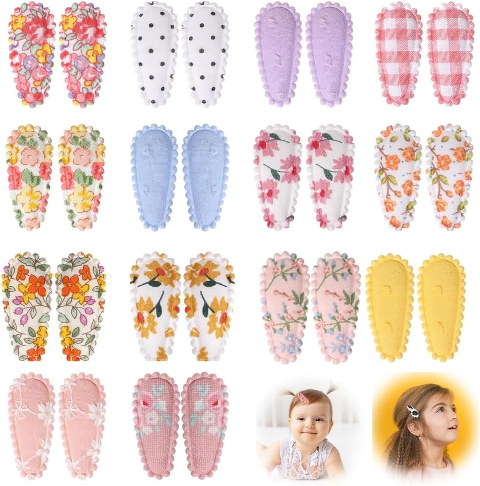 28 PCS Snap Toddler Hair Clips Flower Patterns, Wrapped Mini Barrettes, Cute Hair Accessories for Girls and Infants