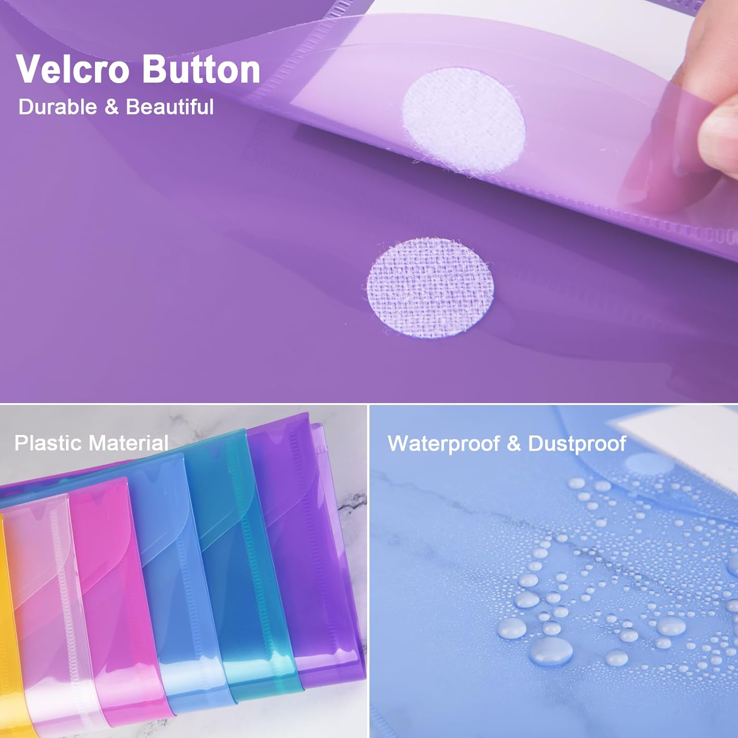 24Pcs 6 Colours Binder Pocket, Plastic Flipchart File Pockets, Envelope Binder Folders with 11 Holes and Tab Pockets and Velcro Buttons, Label Pockets for Schools Offices Homes image number 5