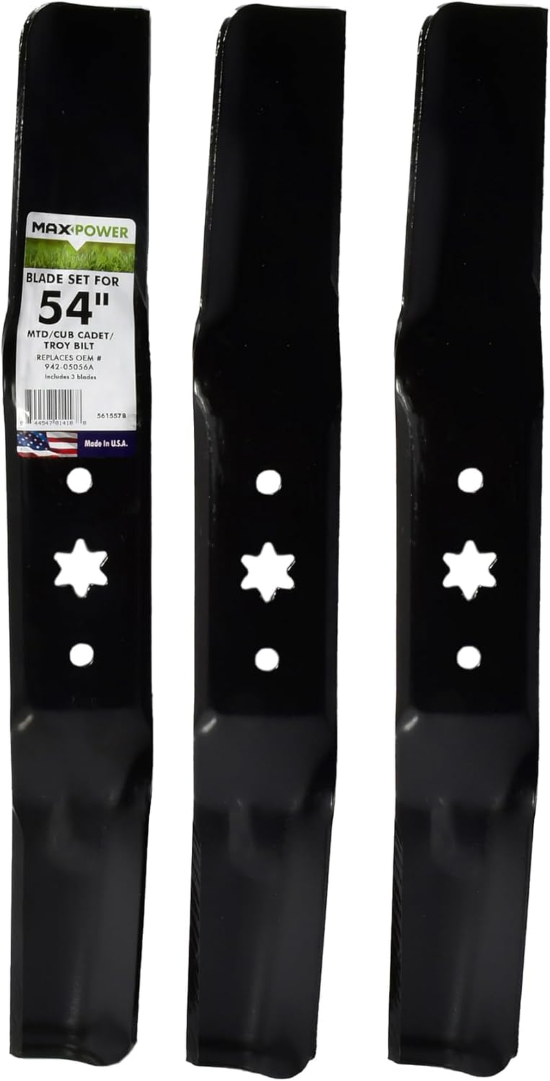 Maxpower 561557B 3 Blade Set for Many, Craftsman Mowers for 54" Cut Mtd/Cub Cadet/Troy-Bilt Replaces 742-05056, 942-05056, 742-05056A, 942-05056A, CMXGZAM110143