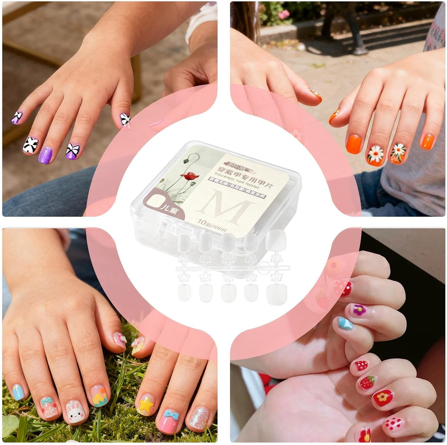 Kids Press on Nails - Reusable Manicure Set for Little Girls | Thin Nail Tips with Fun Designs, Ideal for Photography Shoots, Christmas Costumes, School Events, Stage Performances image number 1