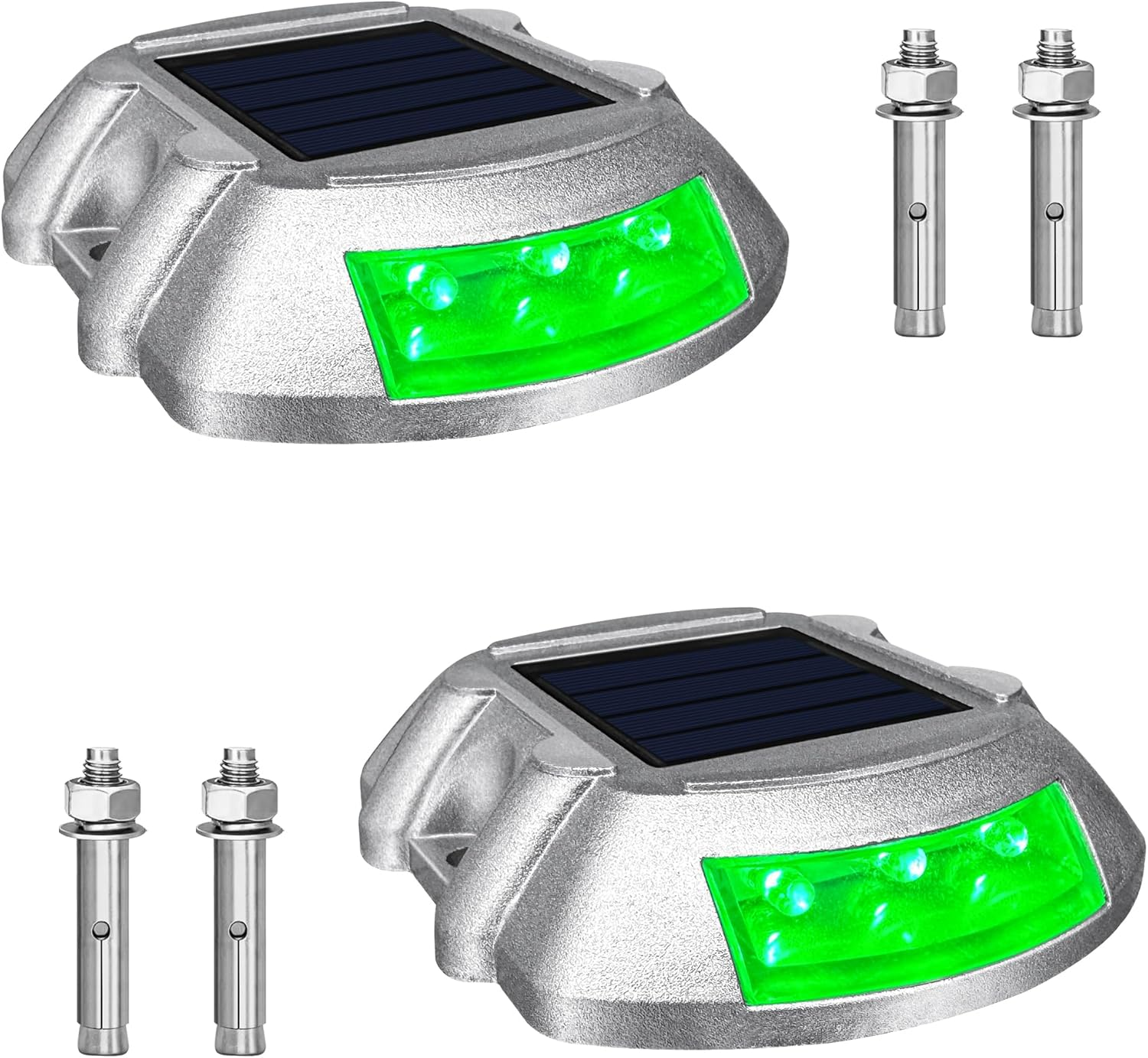 2 Pack Solar Driveway Lights,Solar Deck Lights,Ground Marker Lights,Wireless Driveway Safety Light,Cast Aluminium Road Highway Spike Lamp,Waterproof Wireless Dock Light for Pathway Garden Walkway image number 6