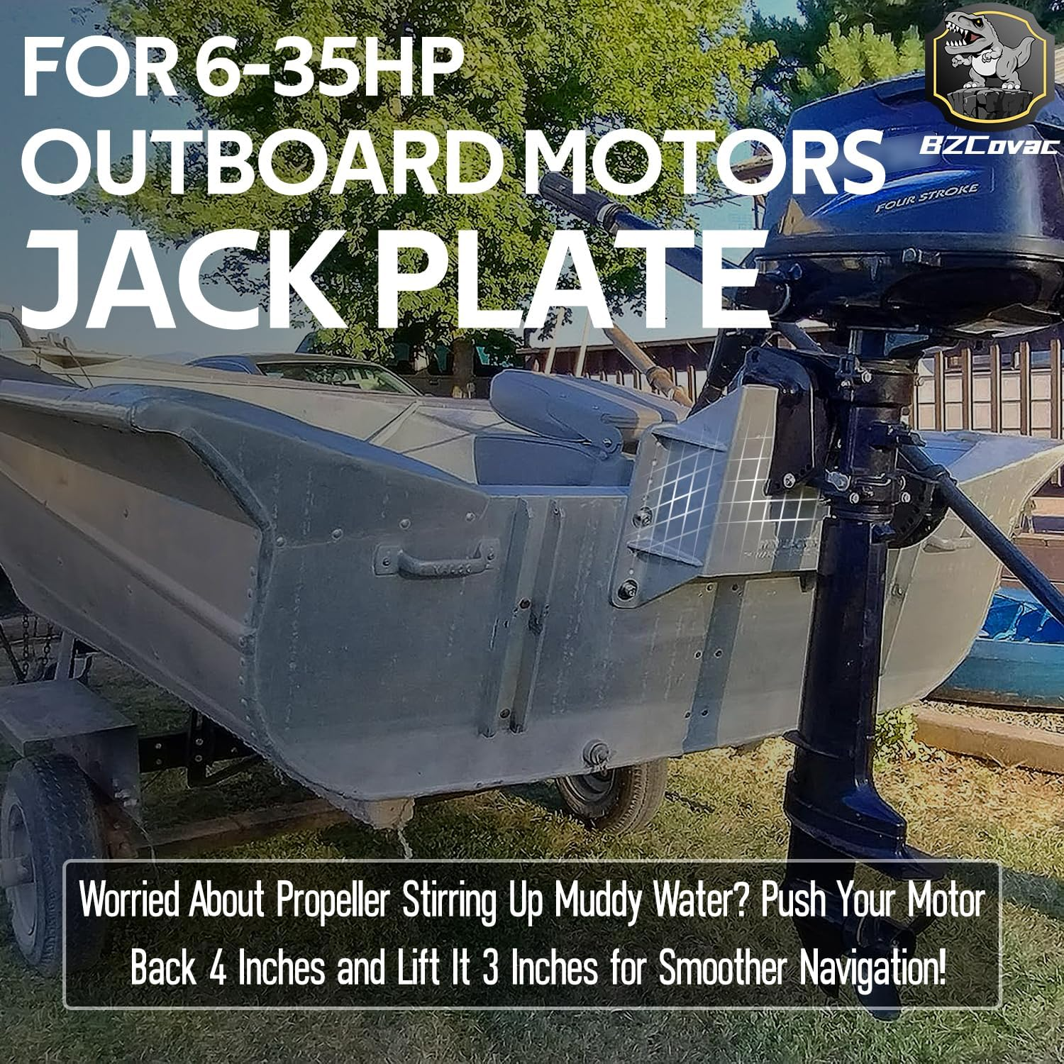 MJ-1-DP Mini Jack Plate with 4" Setback, Fits Outboard Motor up to 35 HP, Cast Aluminum with Mounting Wood image number 6