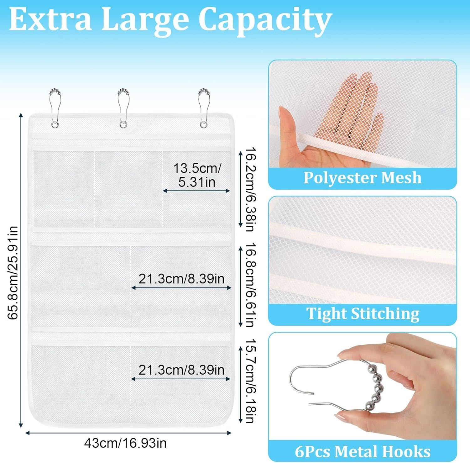 Mesh Shower Caddy Hanging Organiser -2 Pack Mesh Shower Bag with 7 Pockets Quick Dry Bathroom Storage Bag, Cruise and Dorm Essentials for Travel, Toiletry Organiser for Bathroom Shampoo Soap image number 5