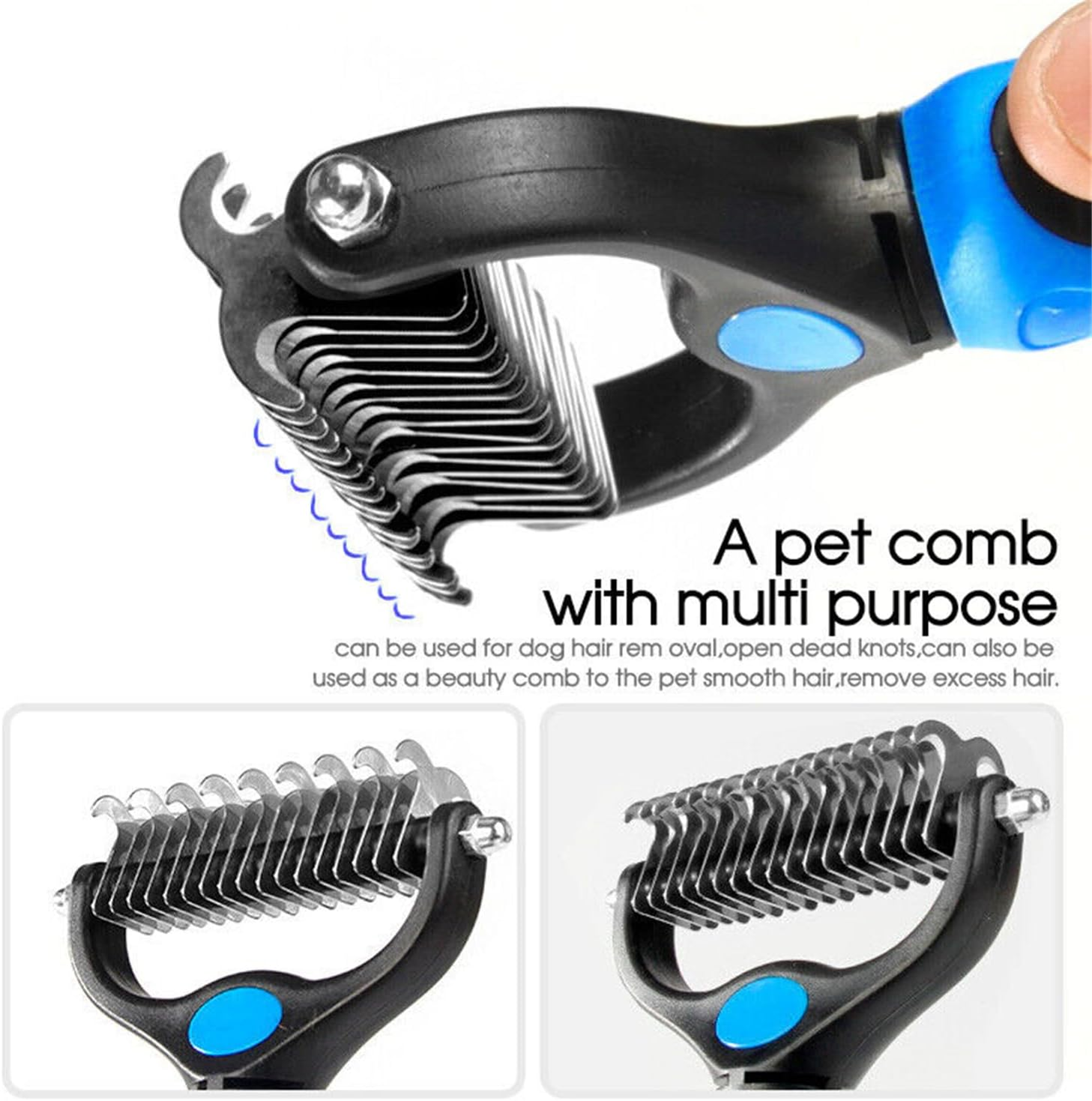 Leona Co Pet Grooming Brush, Double Sided Shedding, Dematting Deshedding Trimmer Undercoat Rake for Dogs & Cats (Small, Blue) image number 6